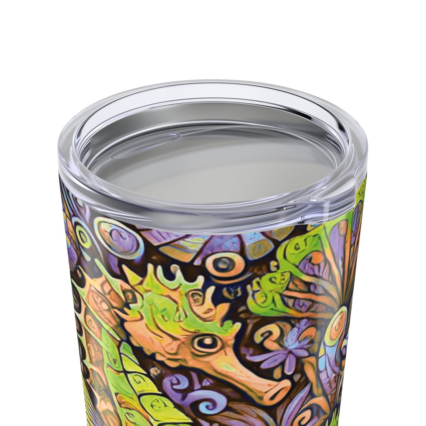 20oz Tropical Glossy Tumbler, Stainless Steel / Seahorse Trio, Yellow/Purple