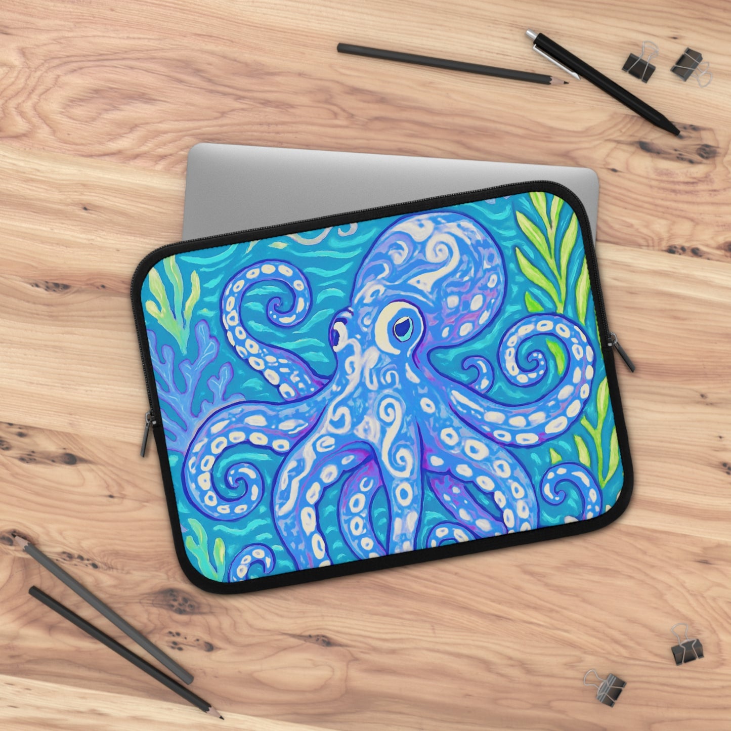 Tropical Laptop Sleeve, 5 Sizes - Perfect for Beach Lovers & Students / Octopus Kraken Joe, Blue
