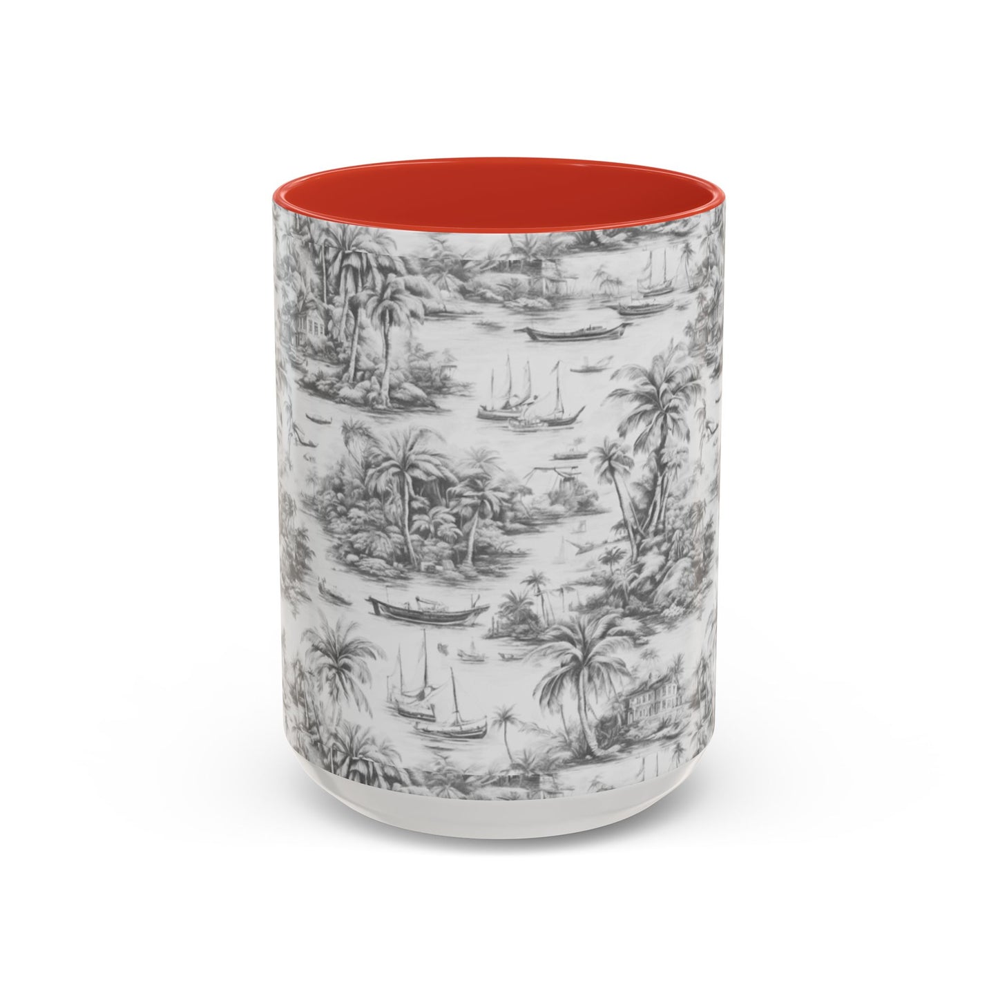 Accent Coffee Mug (11, 15oz), 8 Colors - Tropical Toile #1, soft black