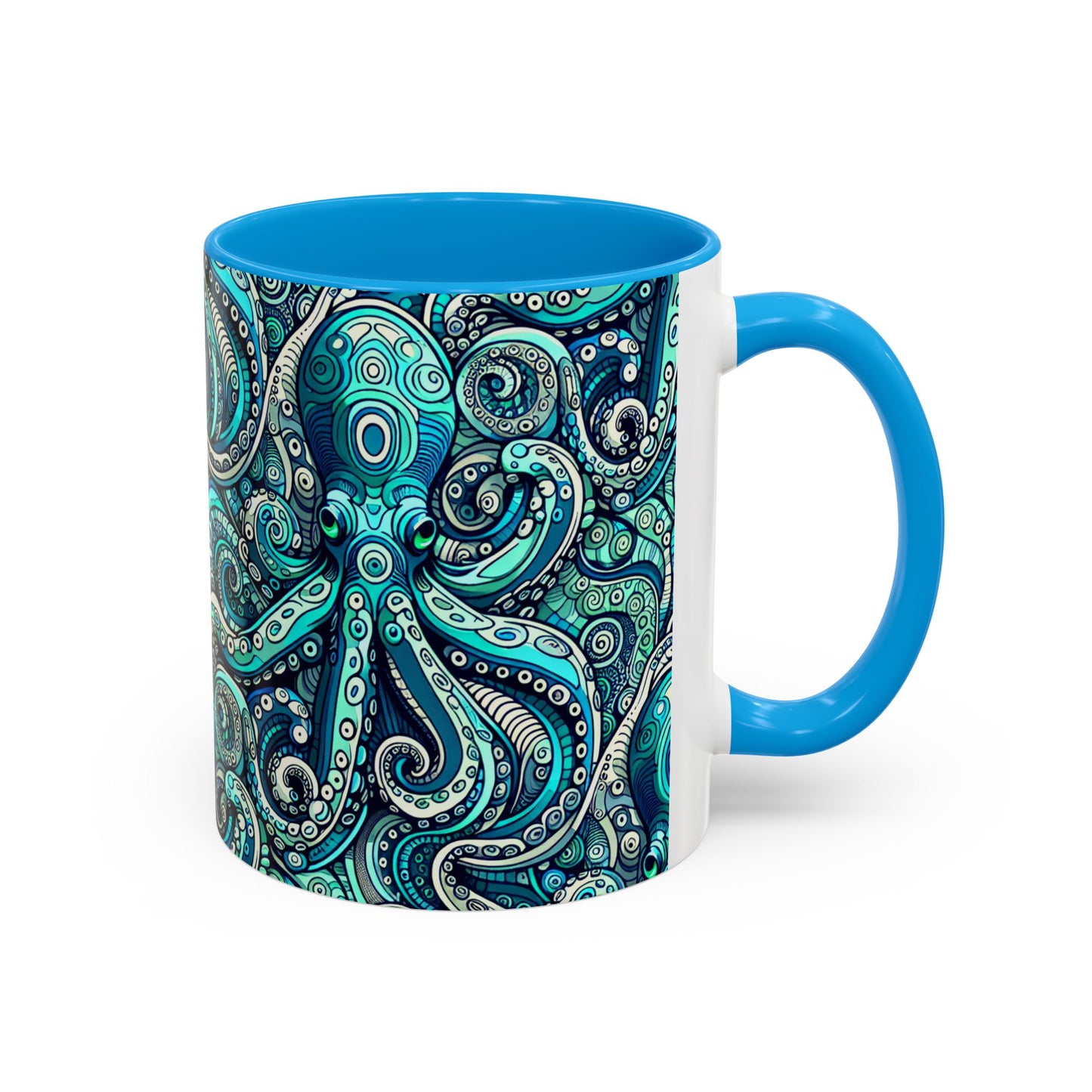 Accent Color Coffee Mug, Many Colors - 11oz & 15oz / Aqua Octopus