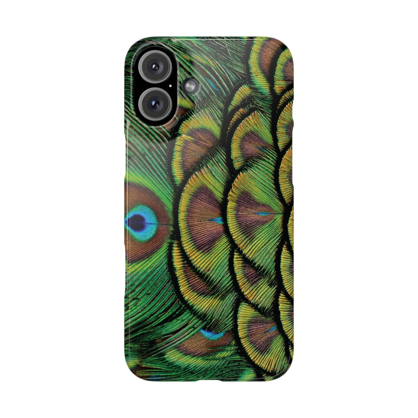 Slim Phone Cases - Brilliant Green Peacock Feathers