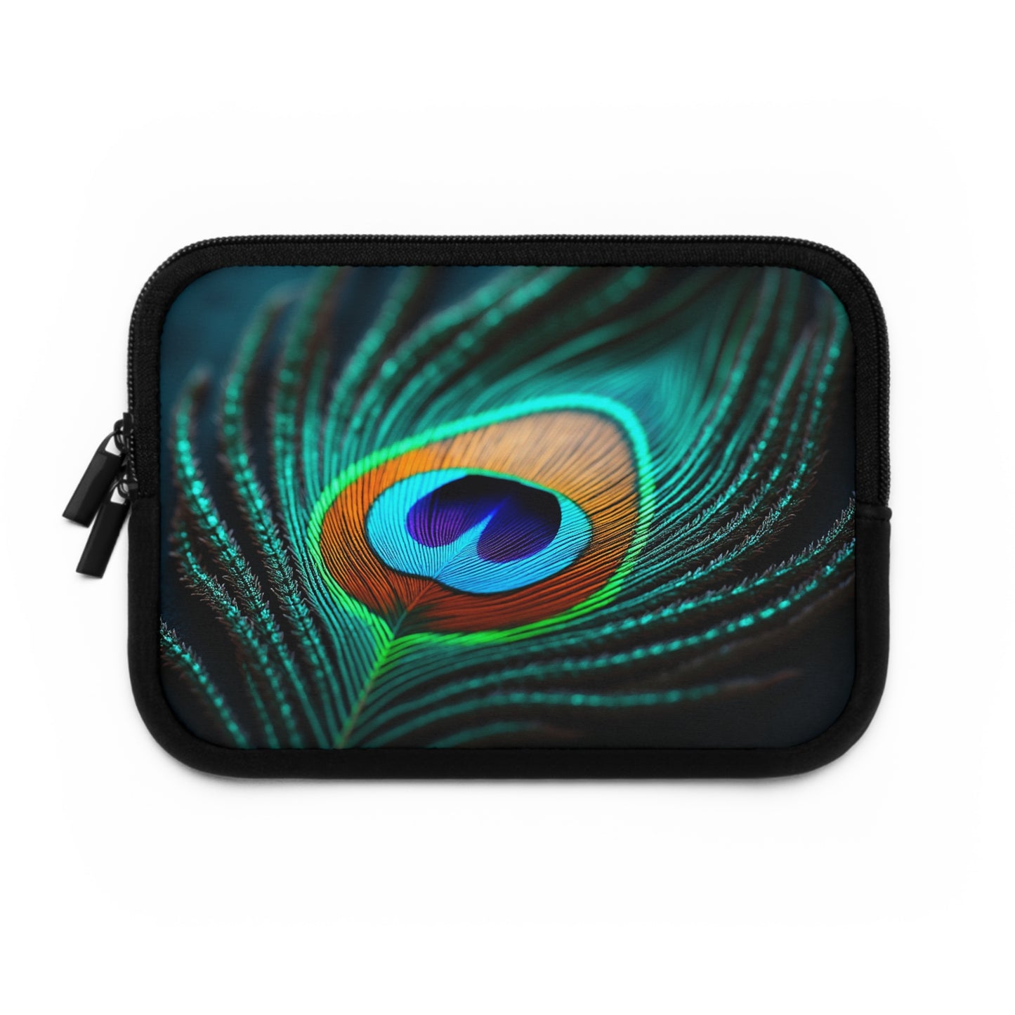 Tropical Laptop Sleeve, 5 Sizes - Perfect for Rainforest Lovers & Students / Peacock Eye Feather, Turquoise