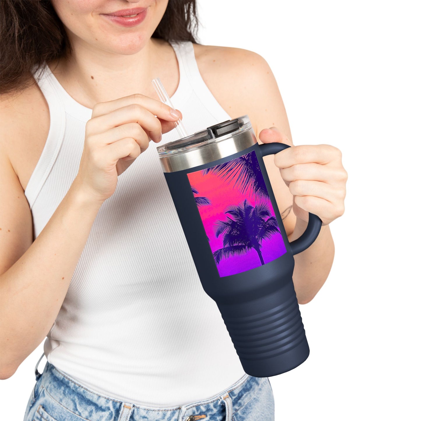 Insulated Travel Mug, 40oz / Palm Glow Pop - Perfect for Outdoor Adventures