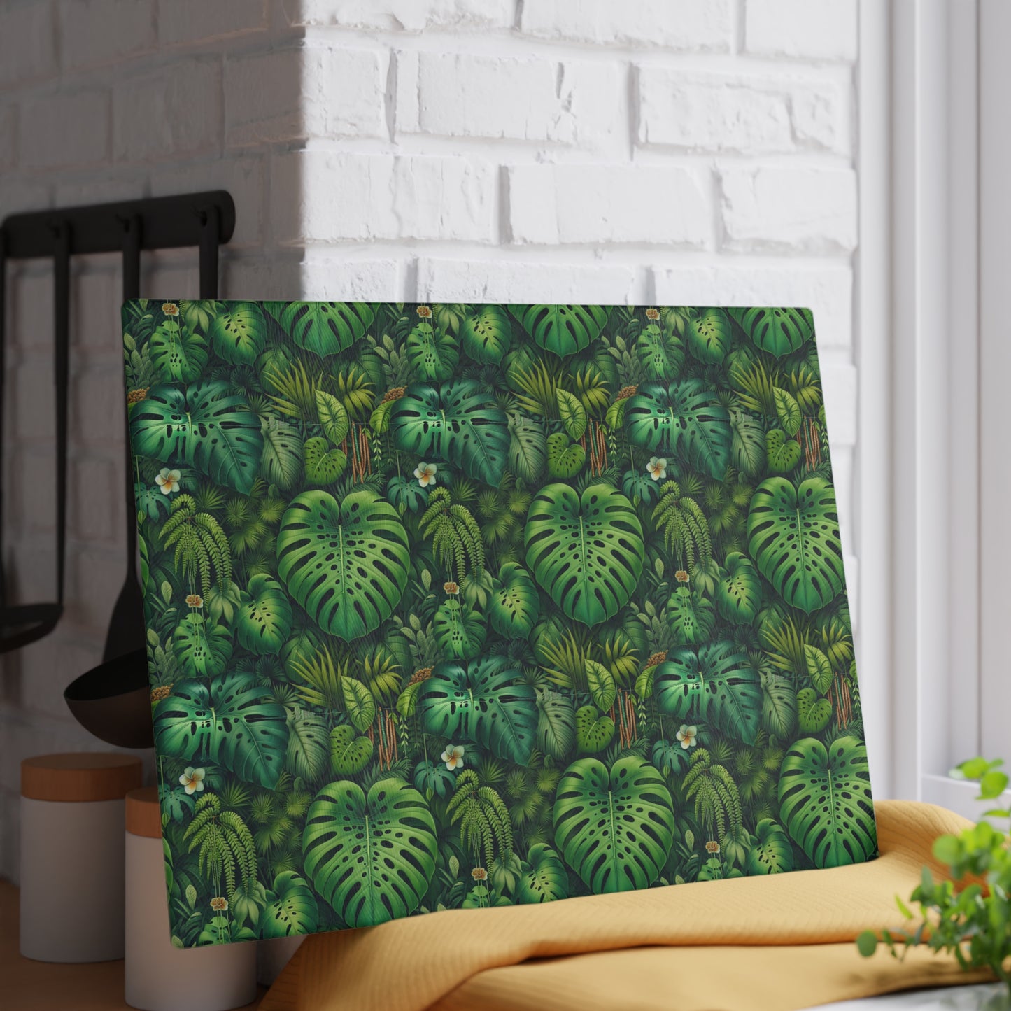 Glass Cutting Board, 2 sizes - Rainforest Greenery
