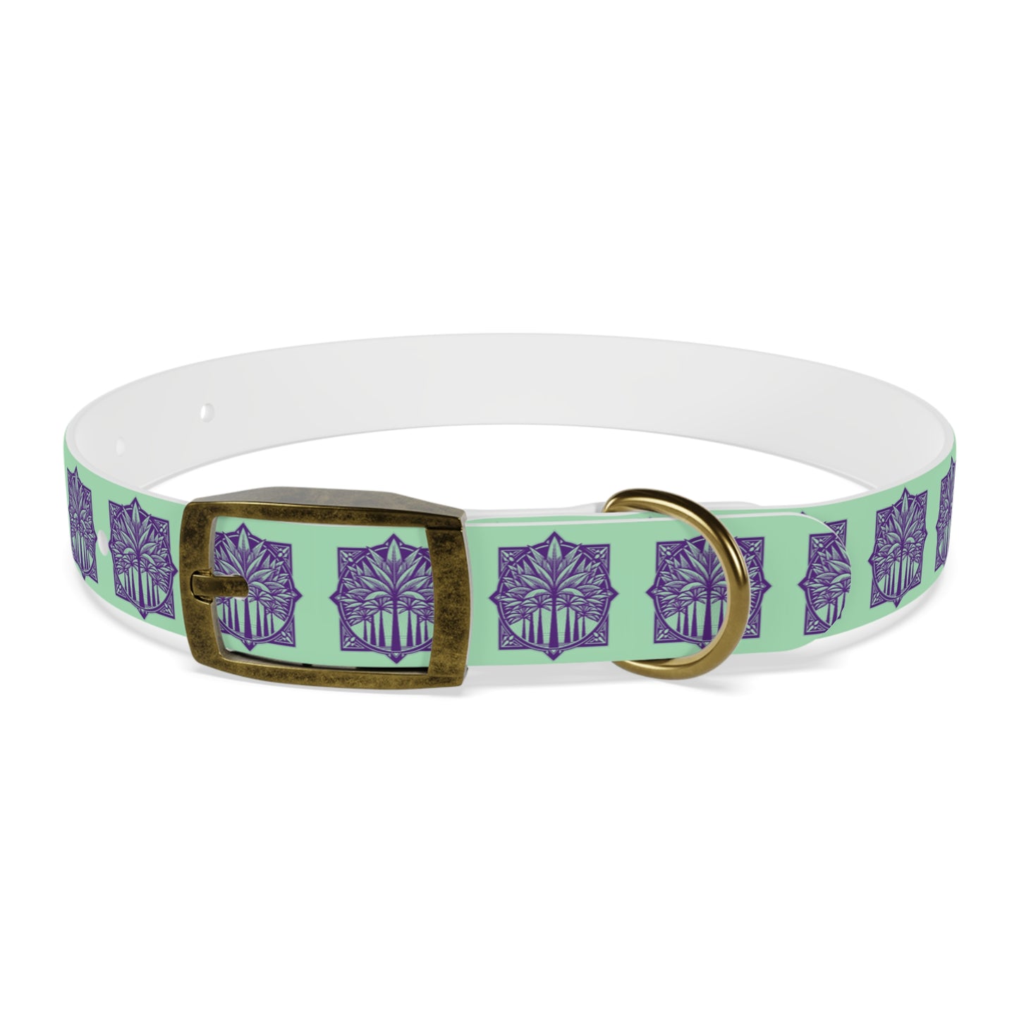 Dog Collar - Deco Palm Trees, Mint Green