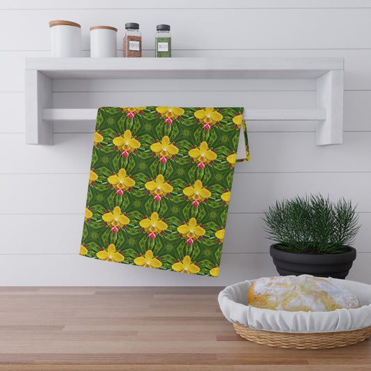 Tea Towels (cotton, poly), Yellow Orchid Kaleidoscope