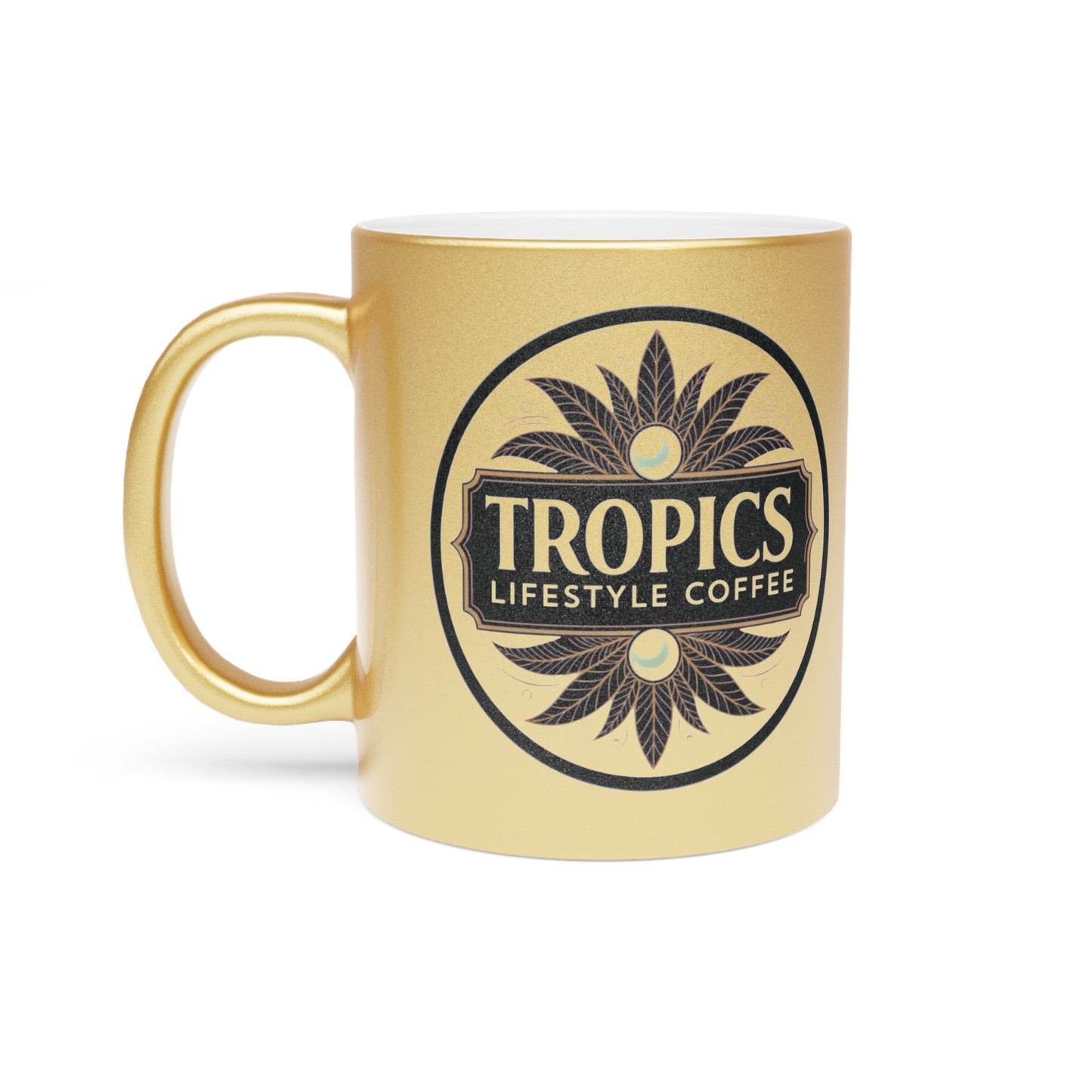 Tropical Metallic Mug, Gold or Silver - Tropics Lifestyle Coffee Logo