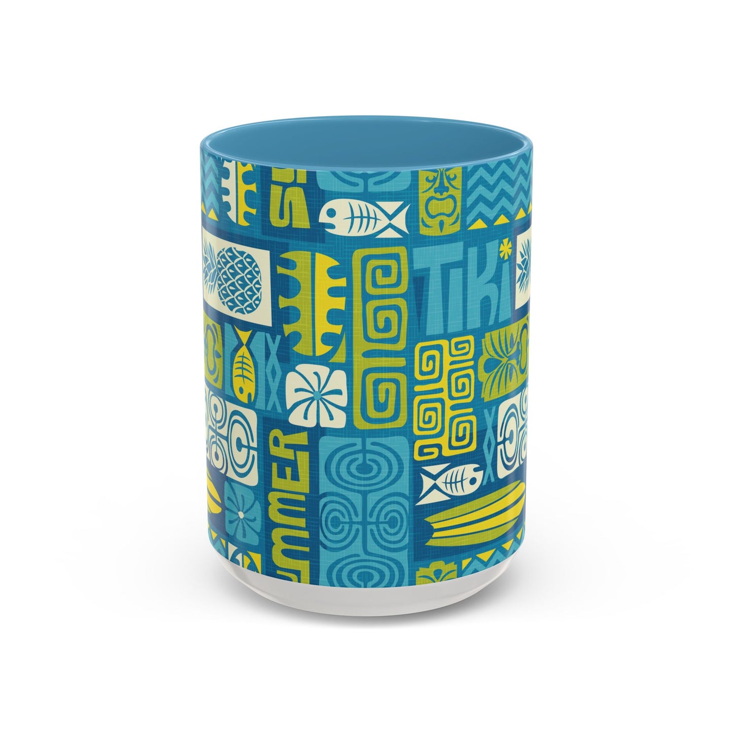 Accent Coffee Mug (11, 15oz), 8 Colors - Tiki Poster Blue