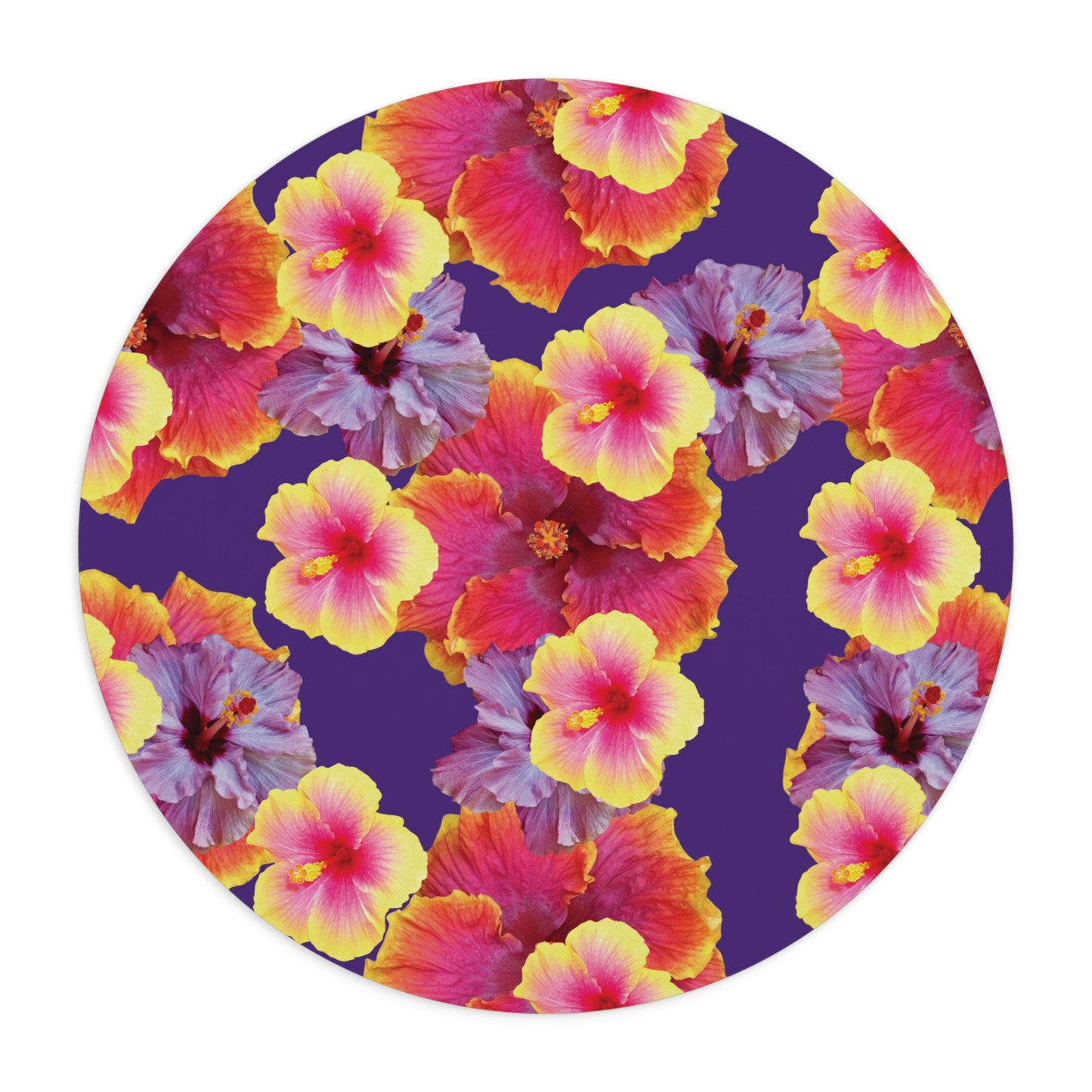 Tropical Mouse Pad, 2 Shapes - Floral Vibes for Home Office & Gamer / Hibiscua Mix, Purple