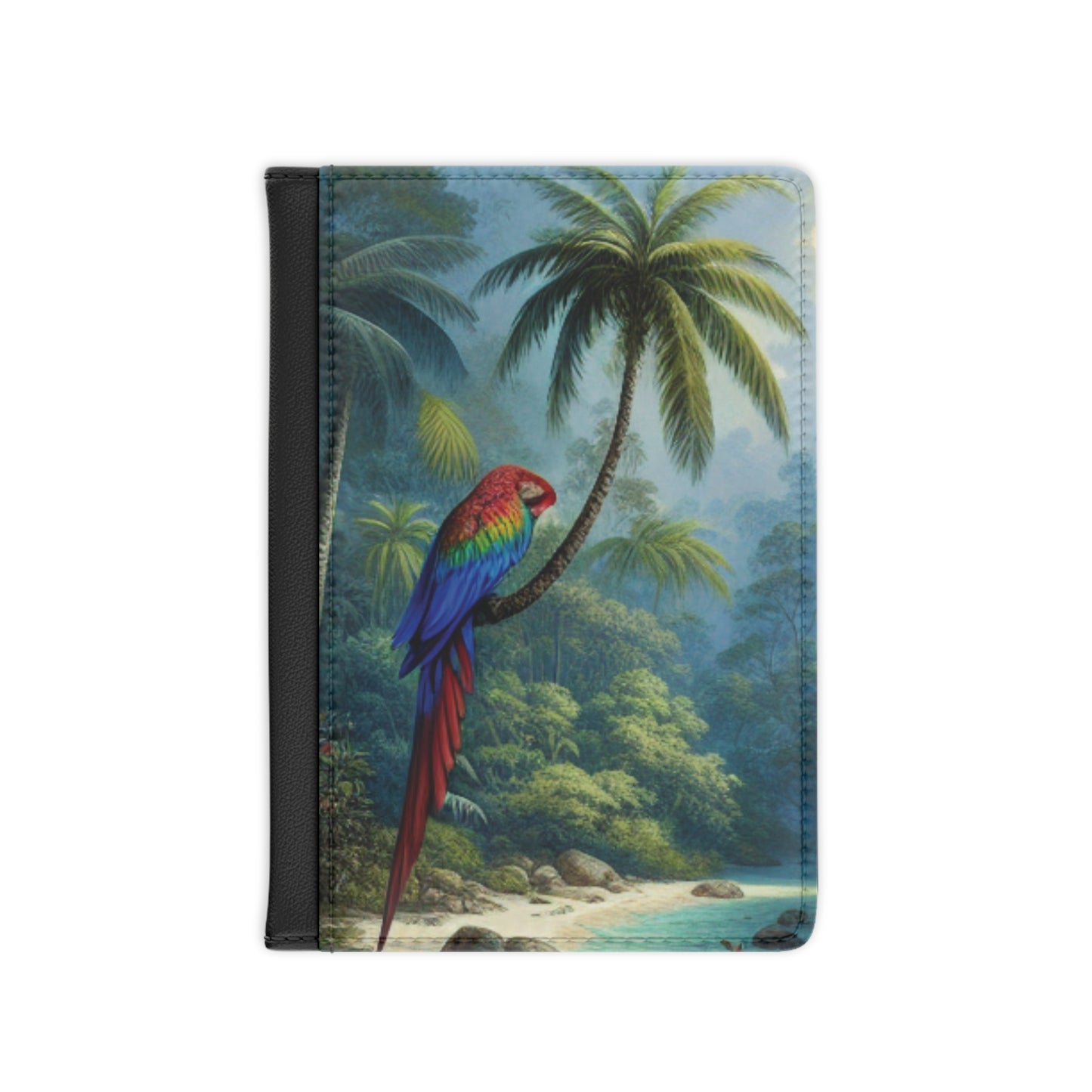 Tropical Passport Cover, Faux Leather - RFID blocking for travel security / Rainforest Sleeping Beauty Parrot