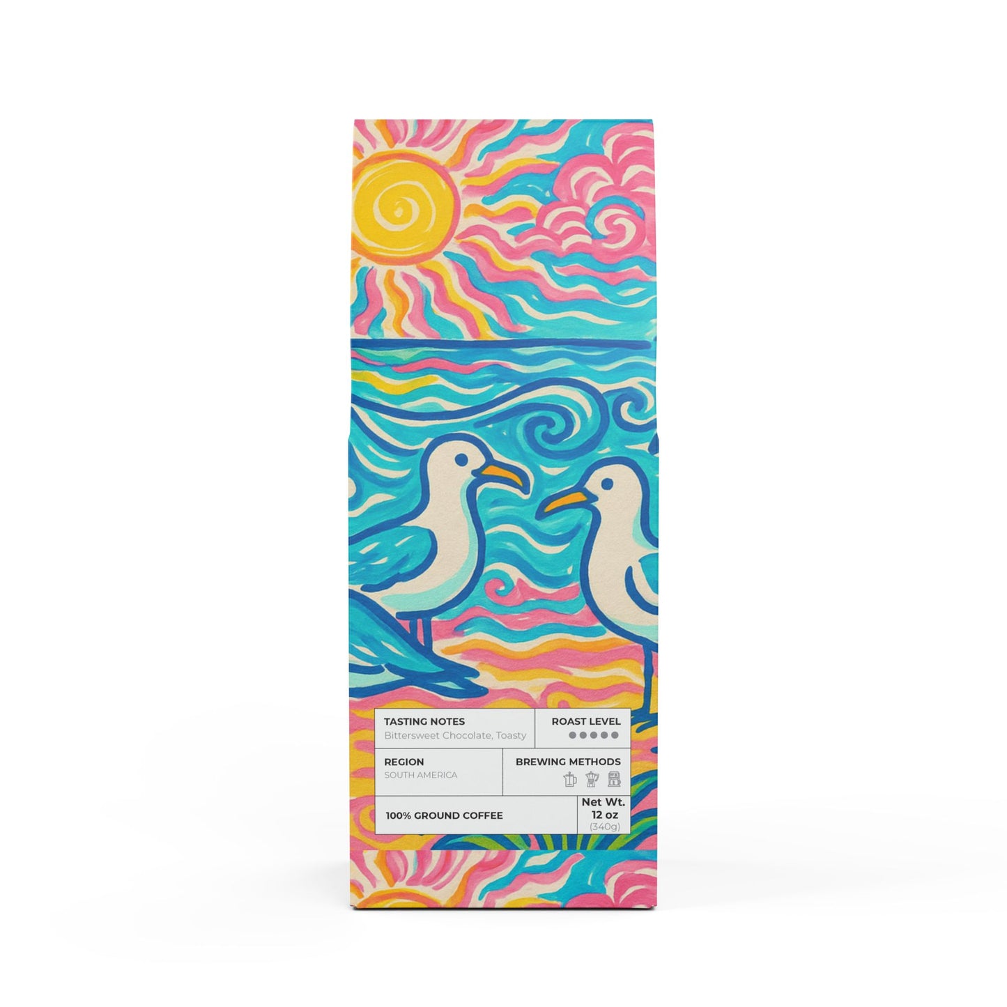 Black Coral Blend™ (Dark French Roast) Specialty Grade Craft Coffee / Tropical Beach Seagulls