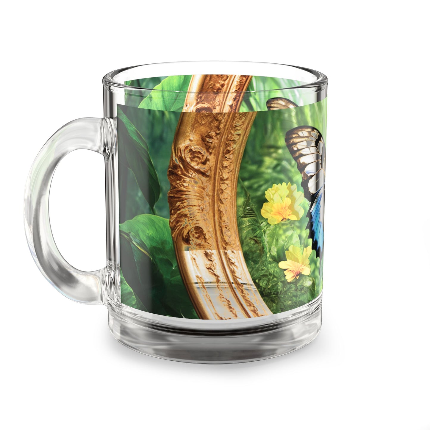 Tropical Glass Mug - 10oz Coffee Cup / Framed Swallowtail Butterfly