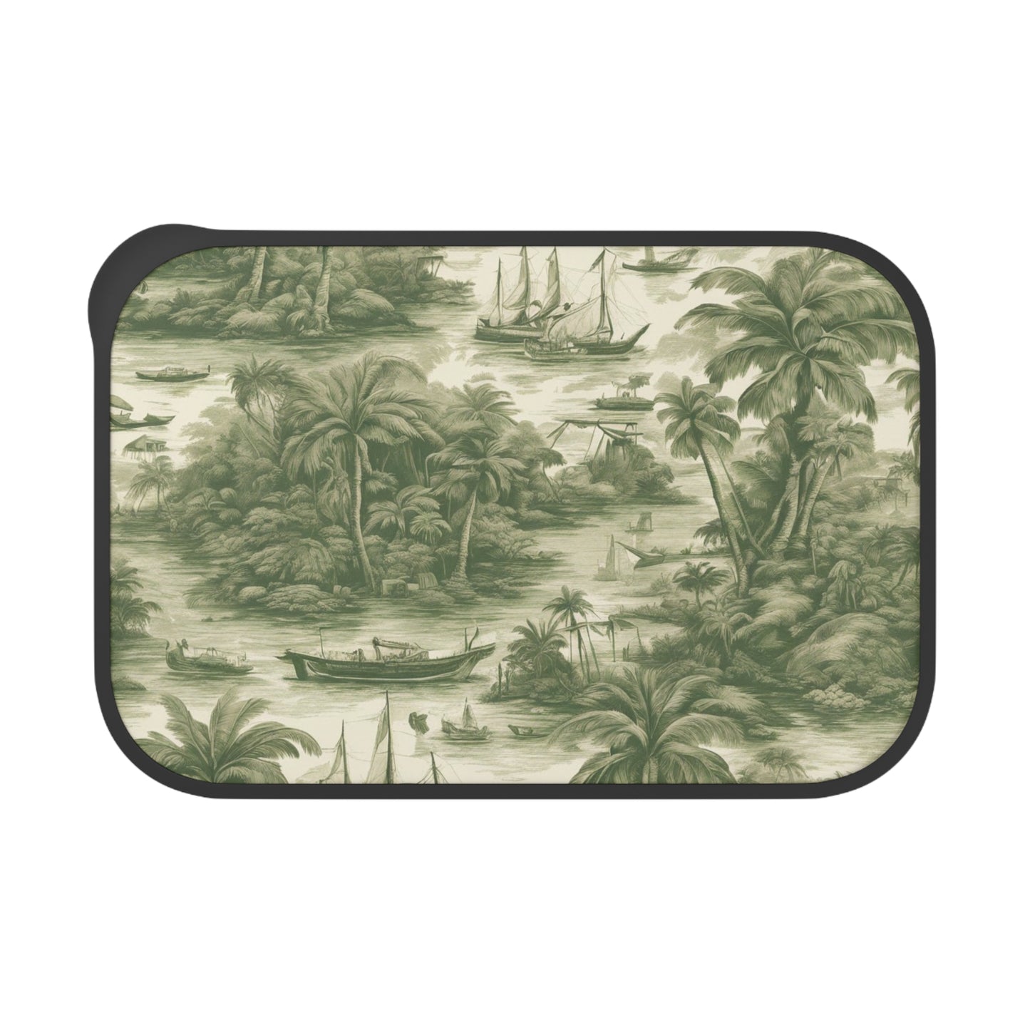 Bento Box with Utensils - Tropical Toile #1 green