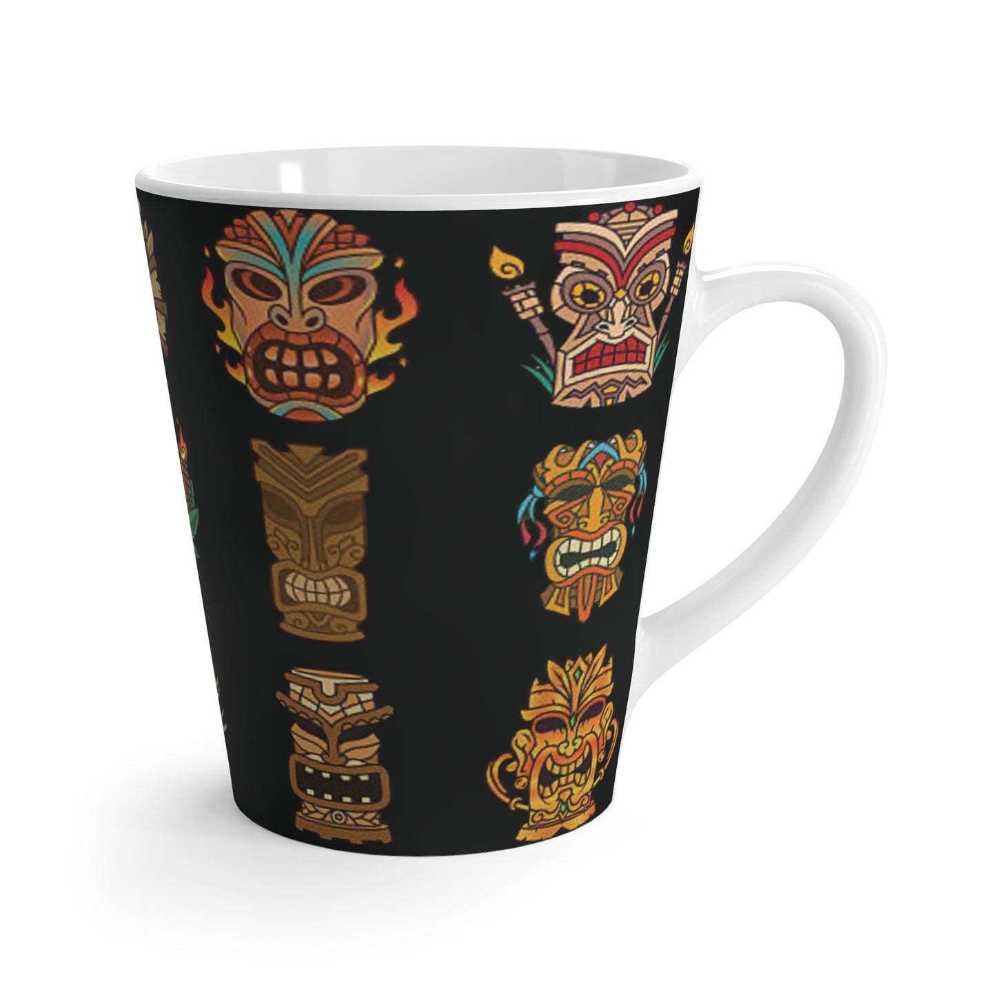 Latte White Mug - Tiny Tiki Dudes, Black