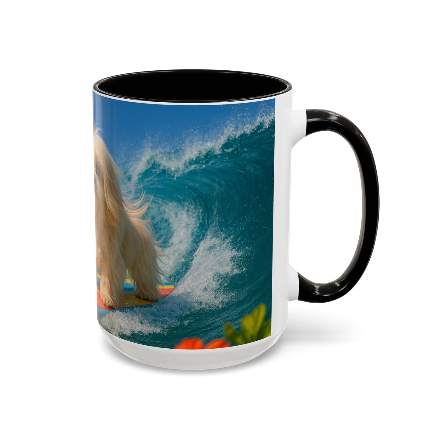 Vibrant Beach Coffee Mug - 11oz & 15oz / Puppy Ariel the Dog Surfer