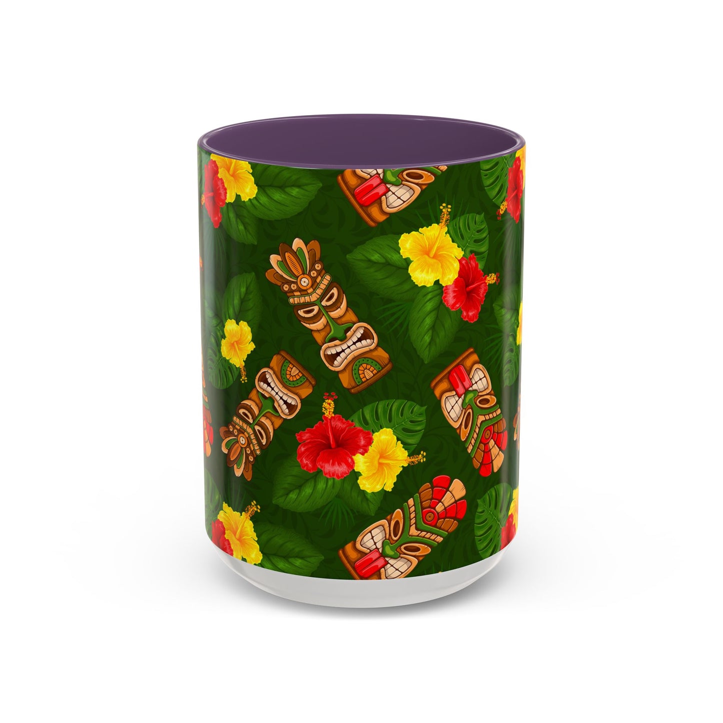 Accent Coffee Mug (11, 15oz), 8 Colors - Tiki Hibiscus Garden