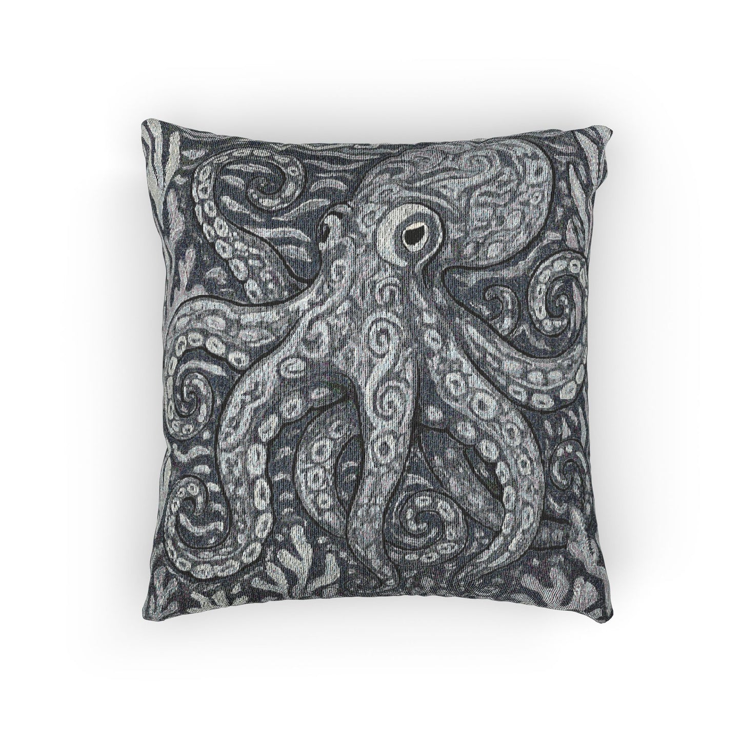 Woven Pillow, 17"W x 18"L ~ Octopus Kraken Joe, Slate