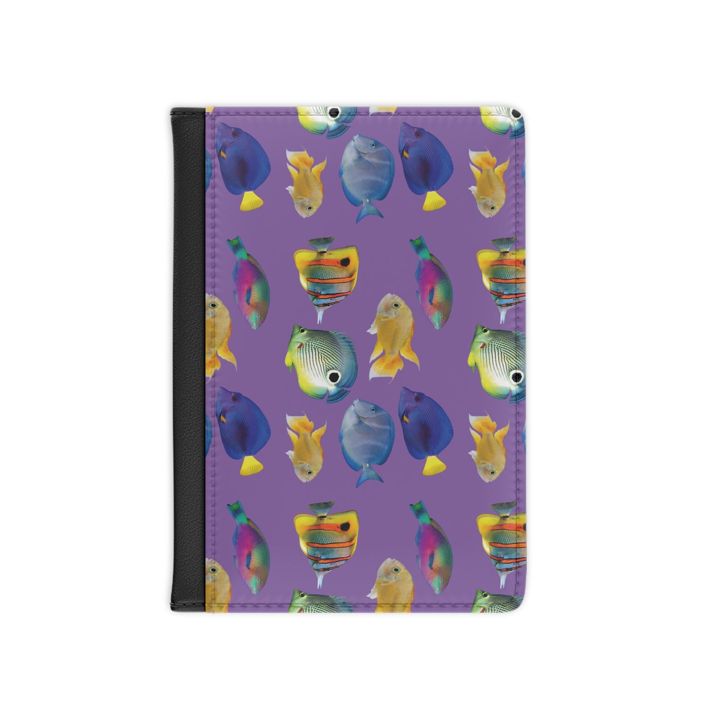 Tropical Passport Cover, Faux Leather - RFID blocking for travel security / School of Fish, Lt. Purple