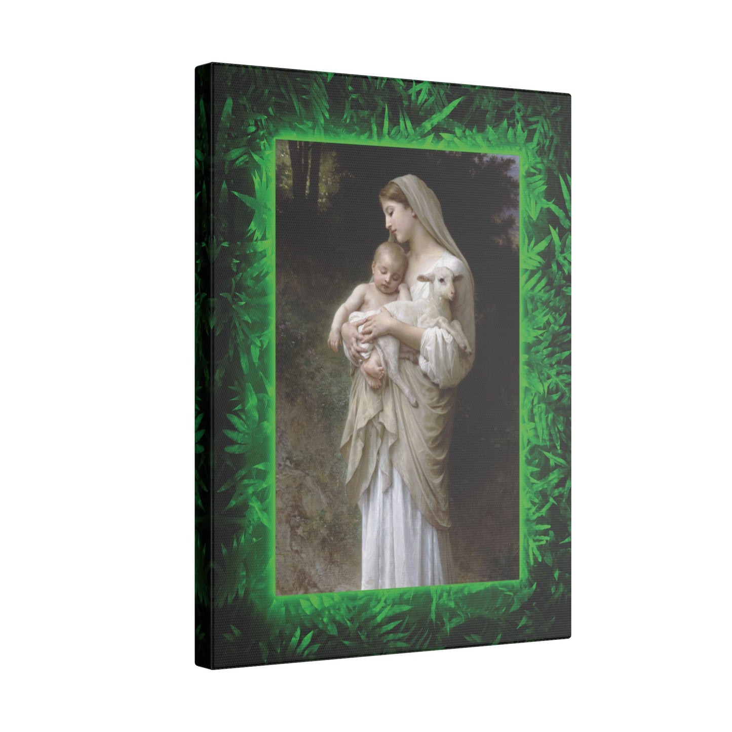 "Tropical Glow Innocence" Religious Canvas Artwork - Stretched Canvas Print / Virgin Mary & Jesus