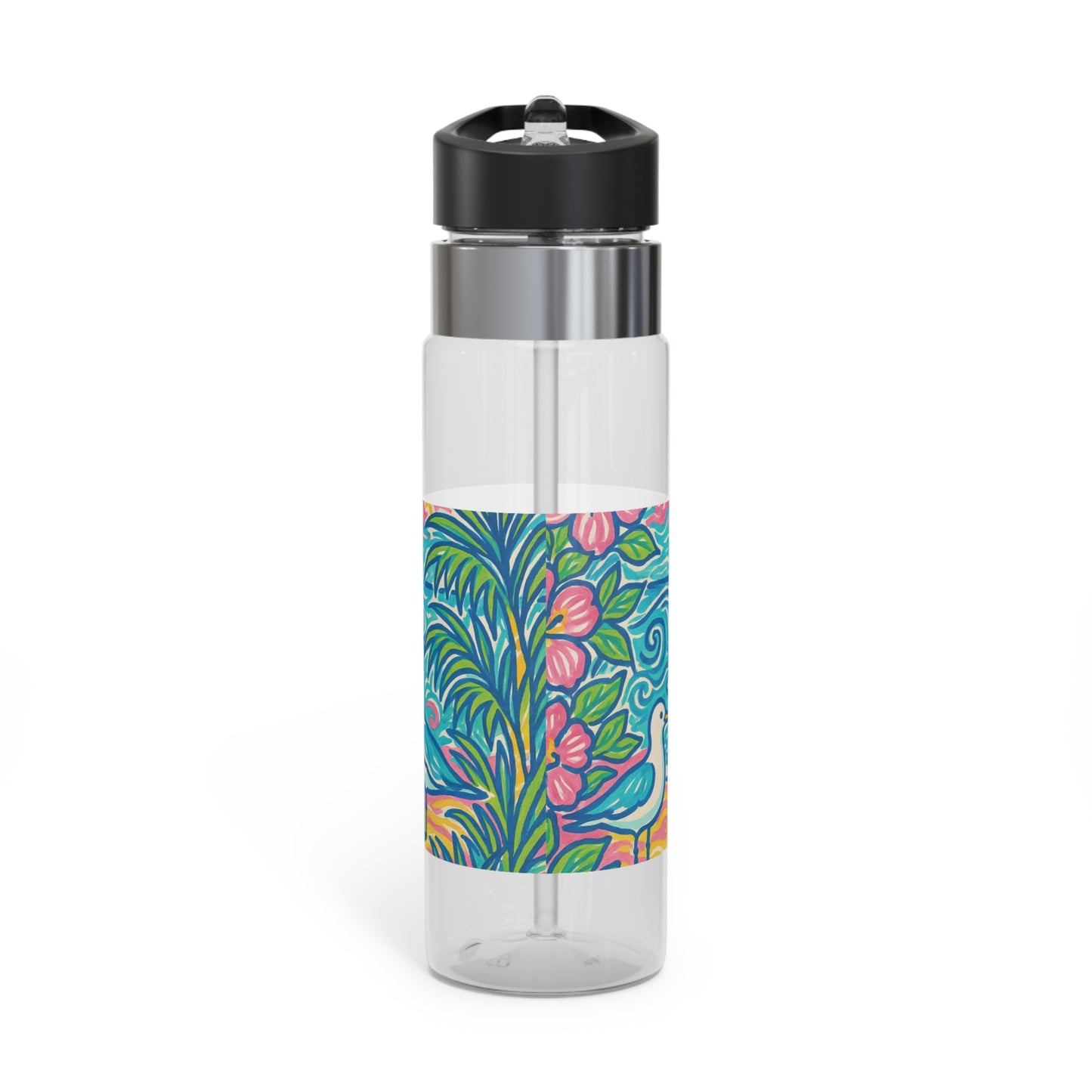 Tropical 20oz Tritan Sport Water Bottle -  Leakproof, Lightweight, BPA-Free / Tropical Beach Seagulls