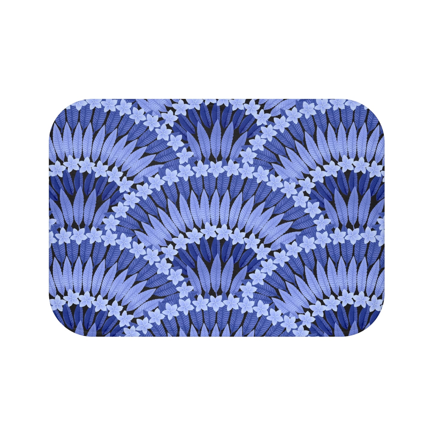 Plumeria and Palms, Blue, Bath Mat - Tropical Vibes for Home Decor