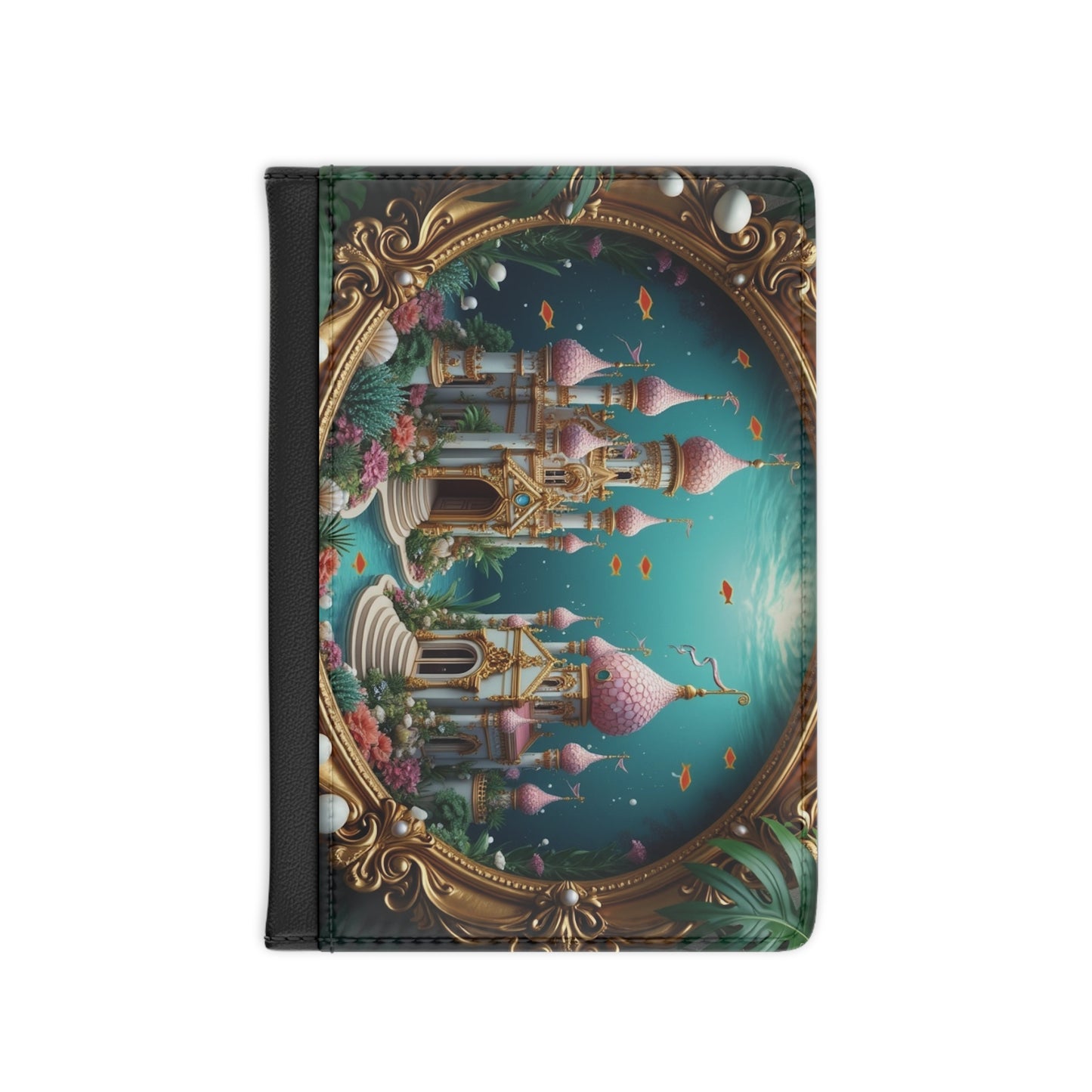 Tropical Passport Cover, Faux Leather - RFID blocking for travel security / Framed Mermaid Palace, Caribbean Sea