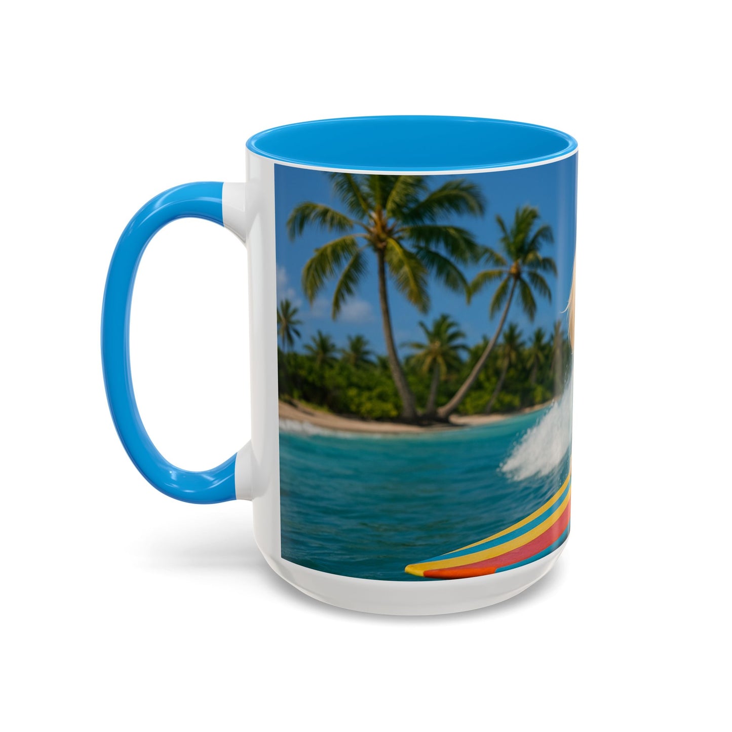 Vibrant Beach Coffee Mug - 11oz & 15oz / Puppy Ariel the Dog Surfer