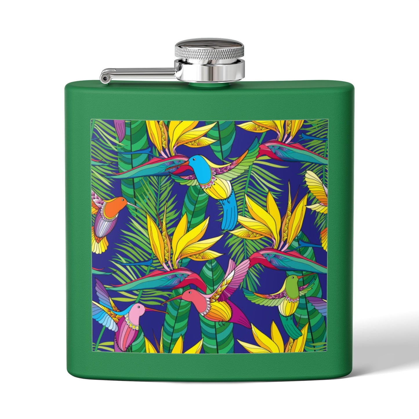 Tropical Stainless Steel 6 oz. Flask, Many Colors  – Bird of Paradise Toile