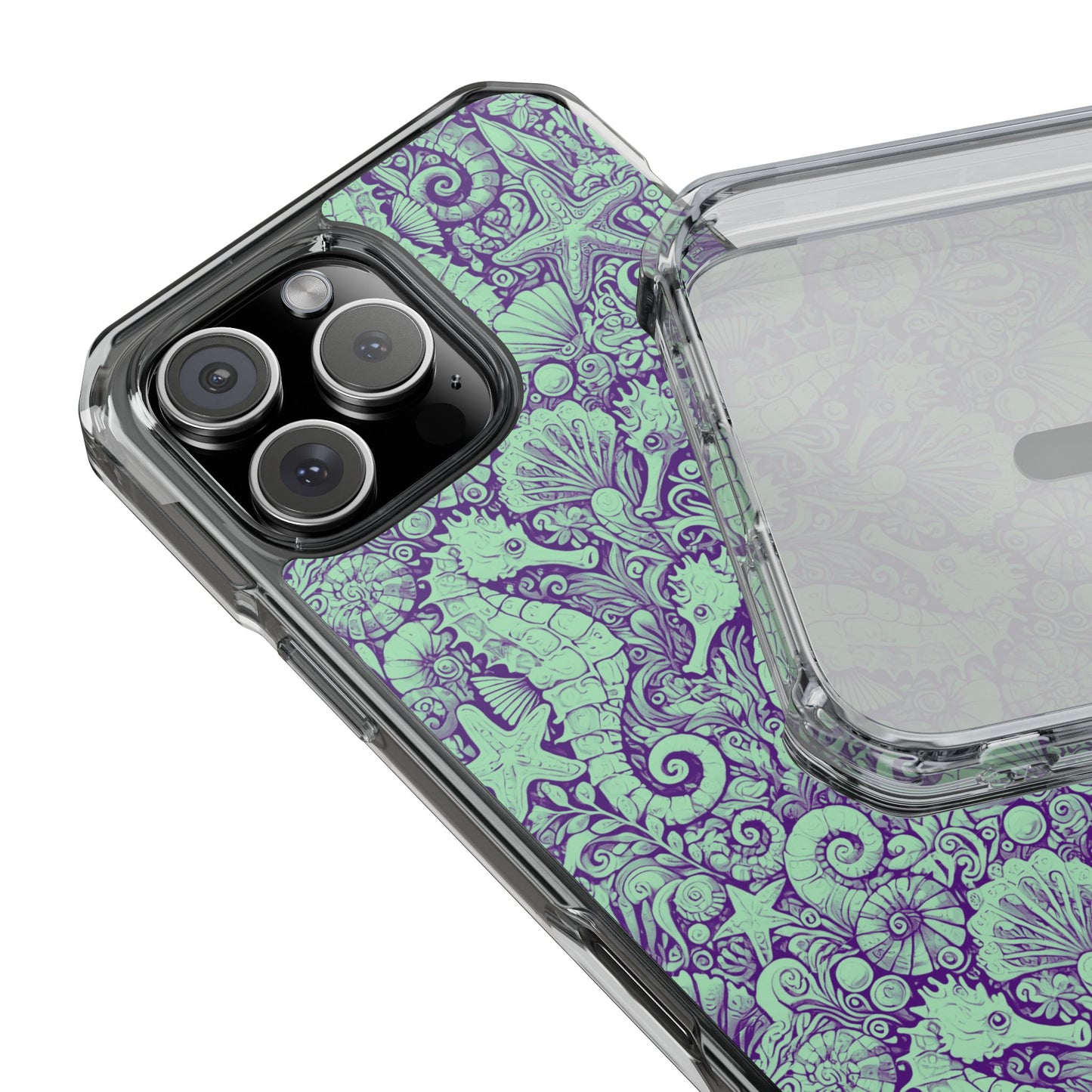 Seahorses/Minty Magnetic Clear Phone Case, Many Models