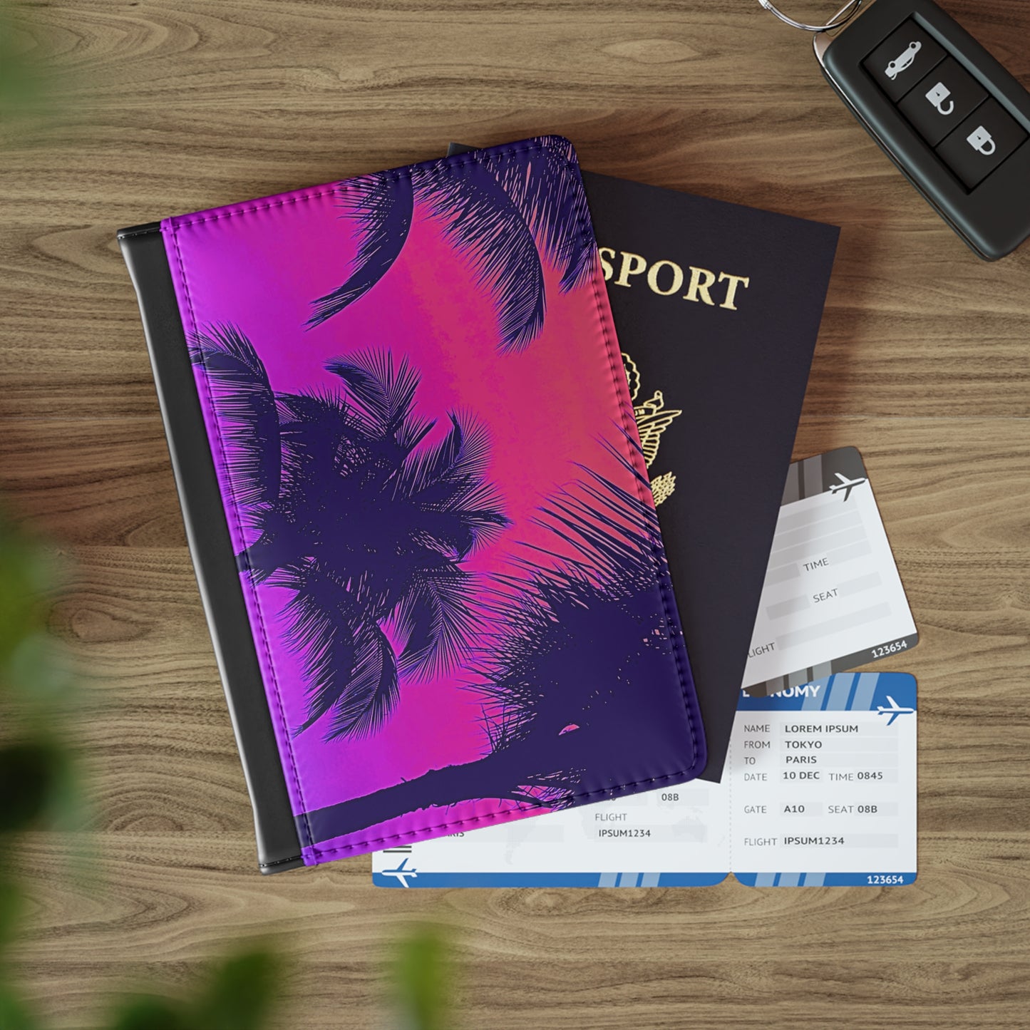 Tropical Passport Cover, Faux Leather - RFID blocking for travel security / Palm Glow Pop