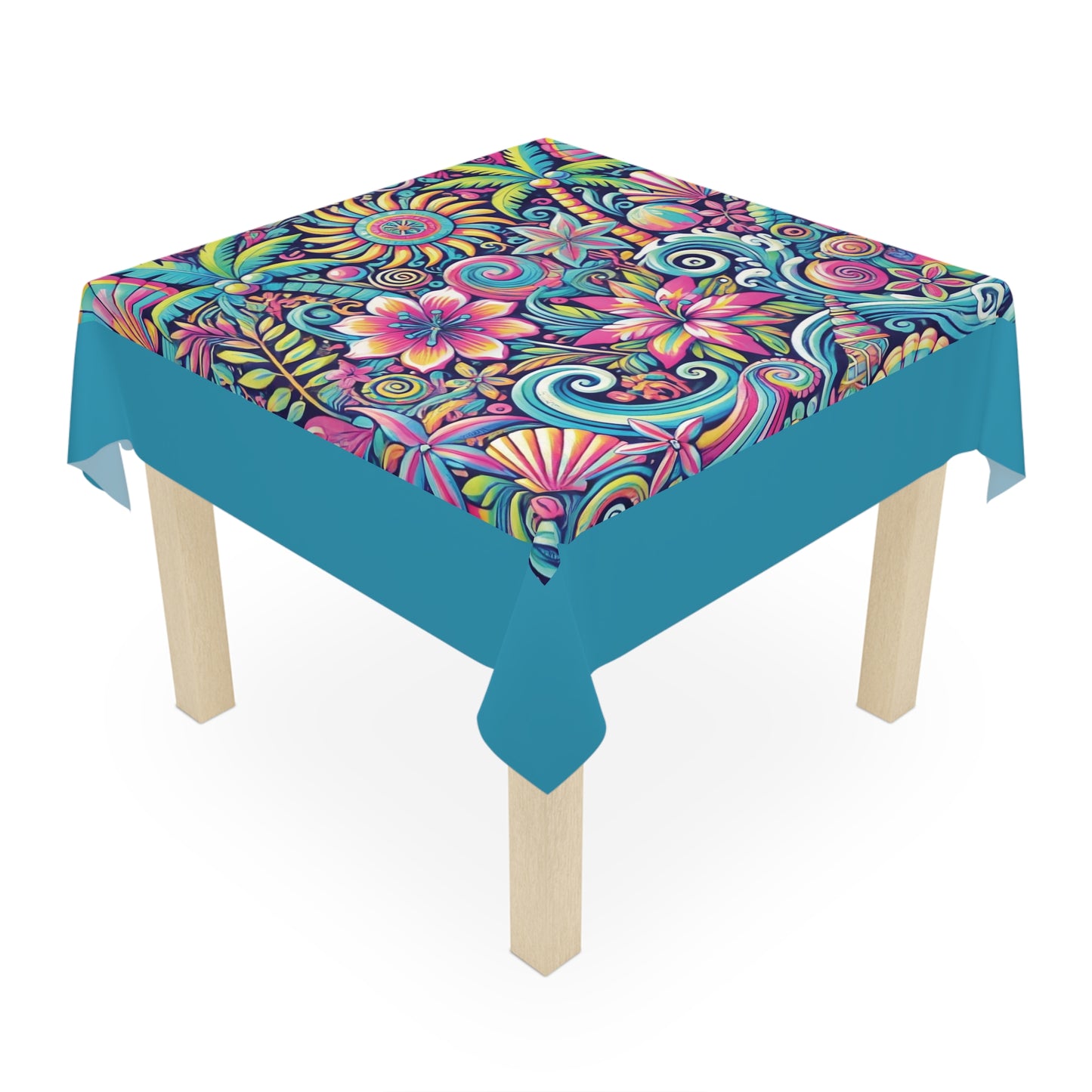 Happy Tropics/Turquoise ~ Square Tablecloth, 55" x 55"
