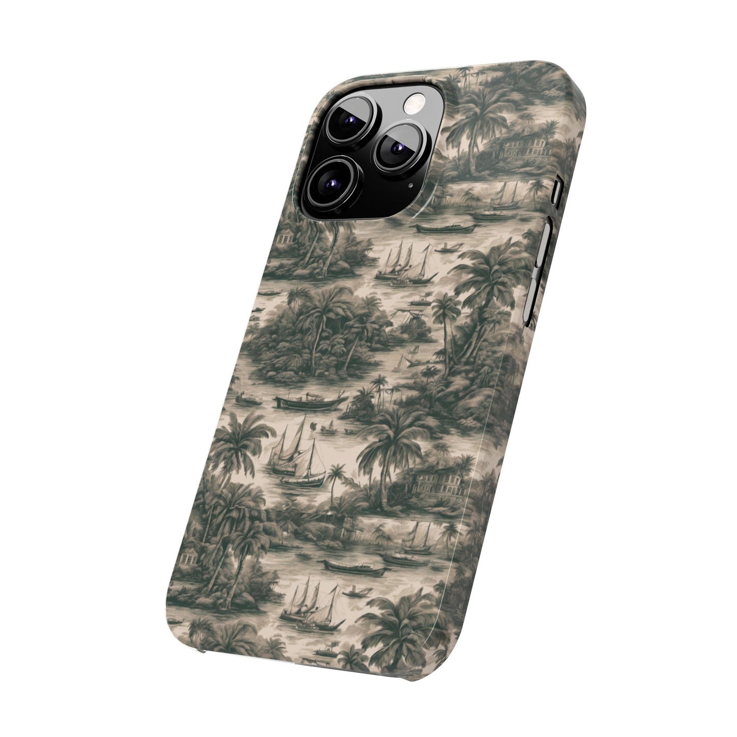 Slim Phone Cases - Tropical Toile #1, black