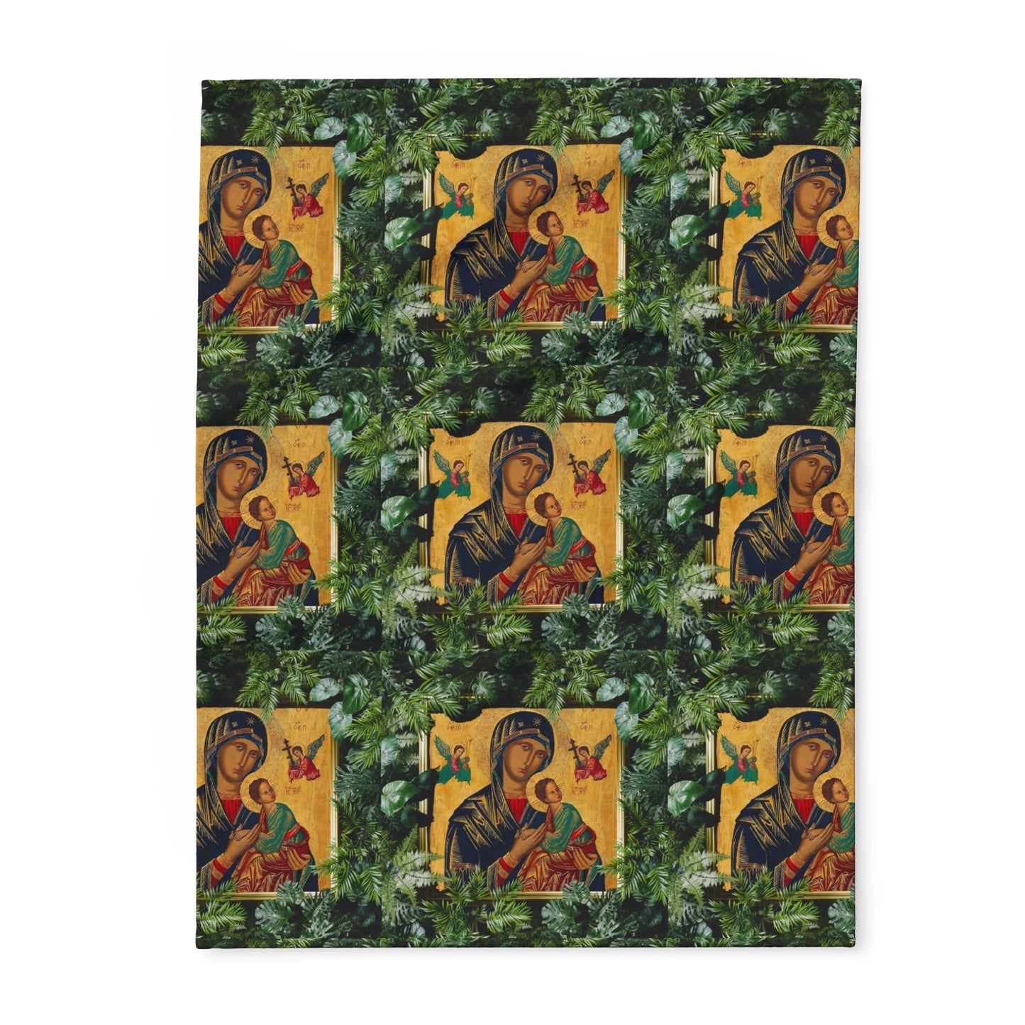 Our Lady of Perpetual Help Religious Fleece Blanket - Colorful Tropical Design