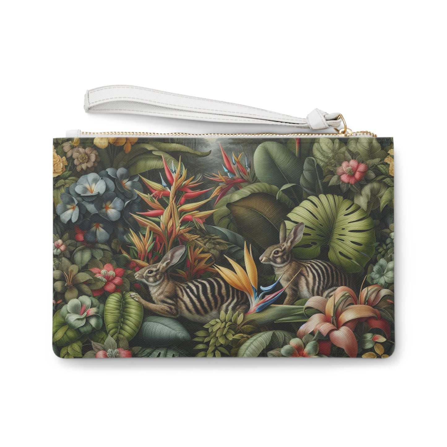 Tropical Faux Leather Clutch Bag - Perfect for Beach Adventures & Summer Vacations / Rainforest Rabbit Outing