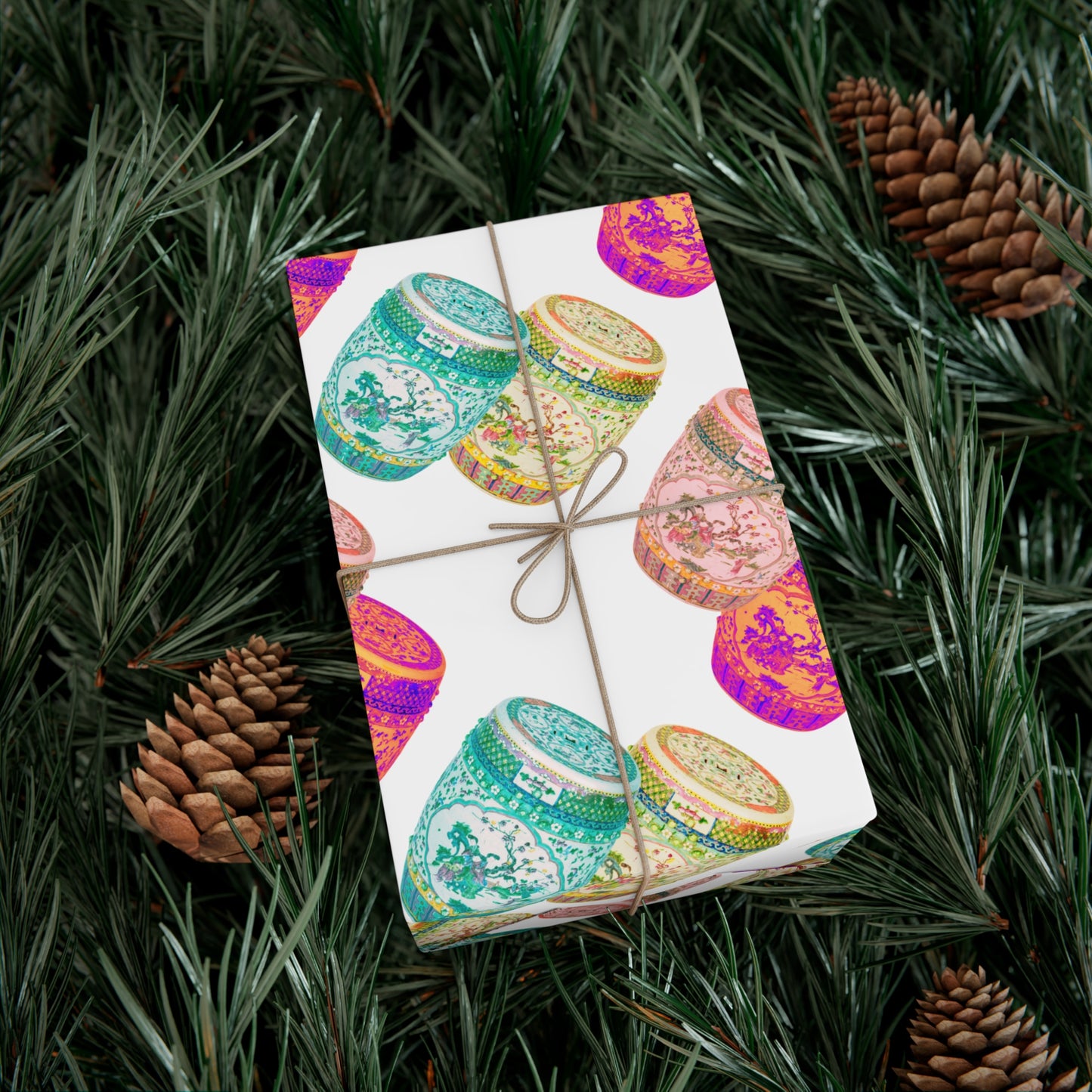 Wrapping Paper - Tropical Gift Wrap for All Occasions / 3 Sizes, 2 Finishes /Pop Art Porcelain Stools, White