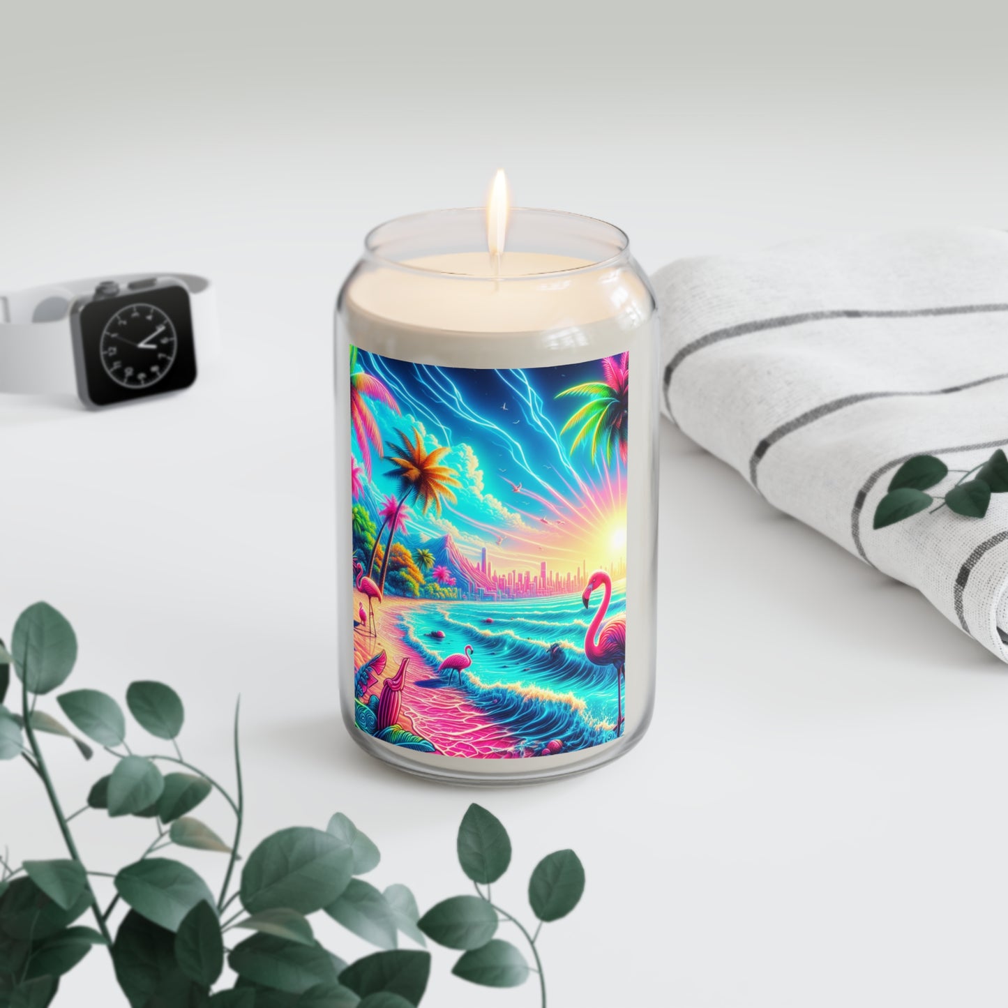 Scented Candle, 13.75oz - Pop Art Flamingo Beach