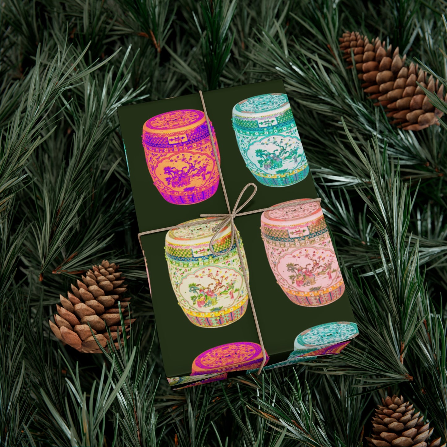 Wrapping Paper - Tropical Gift Wrap for All Occasions / 3 Sizes, 2 Finishes / Pop Art Porcelain Stools, Black