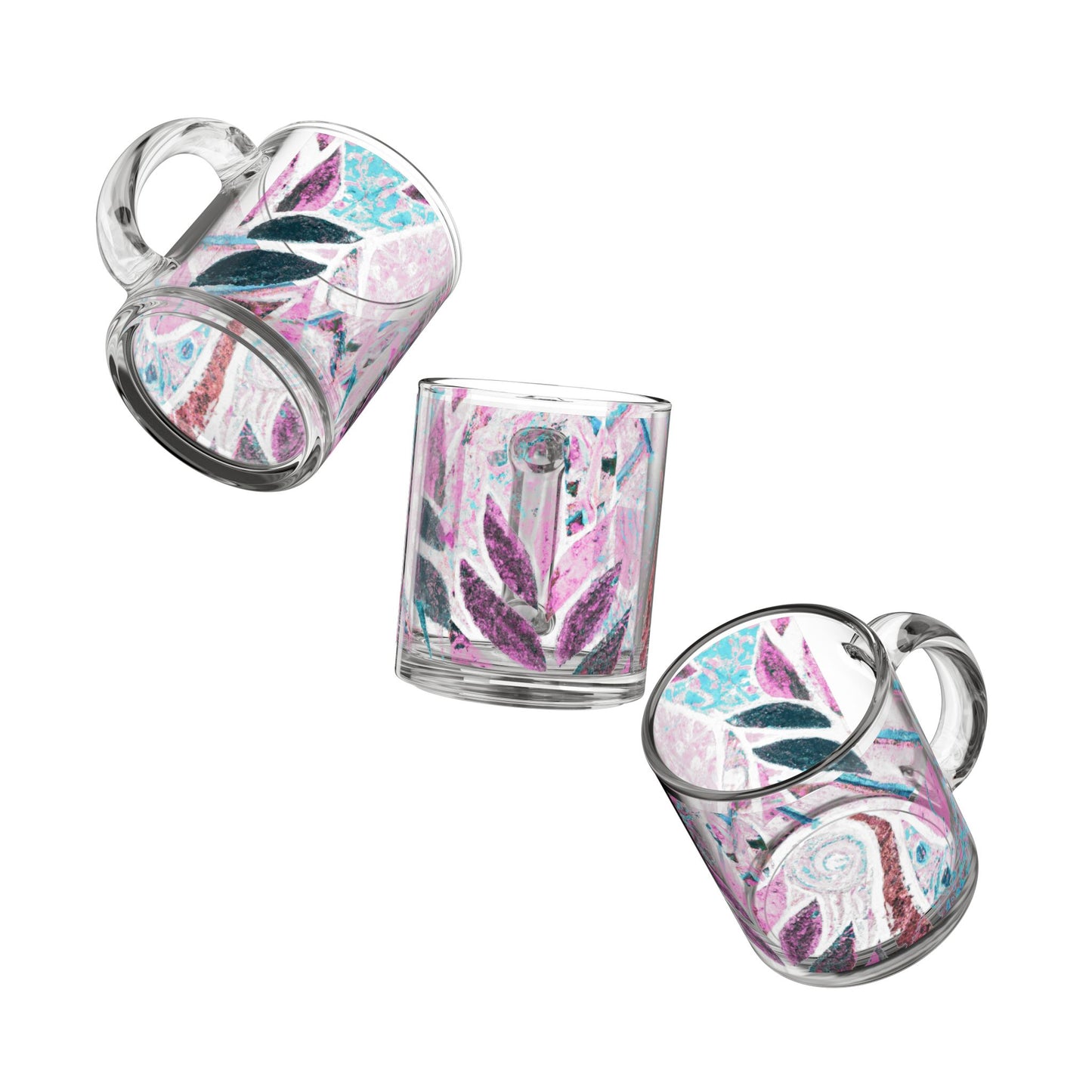 Tropical Glass Mug - 10oz Coffee Cup / Amazon Whimsy, Pink