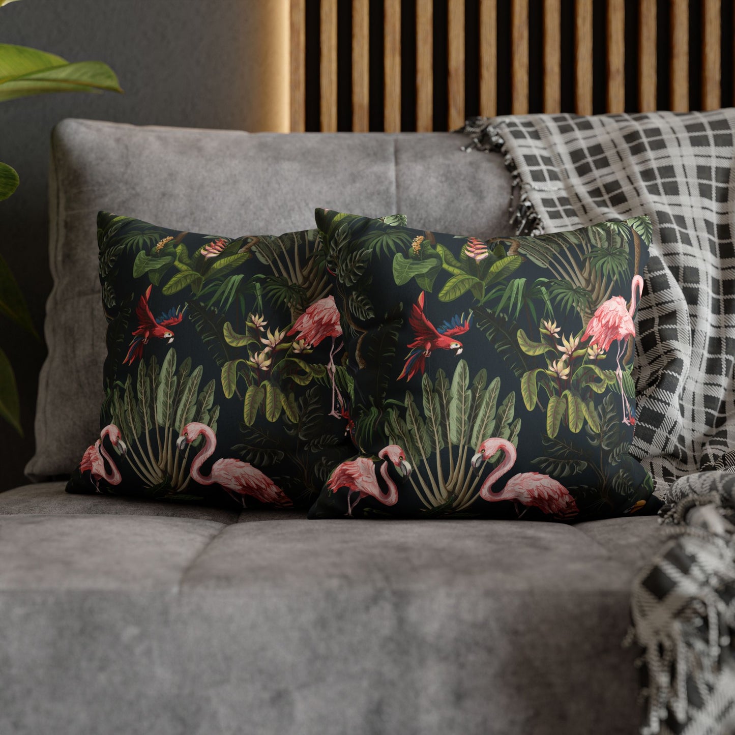 Faux Suede Square Pillowcase - Midnight Rainforest Party