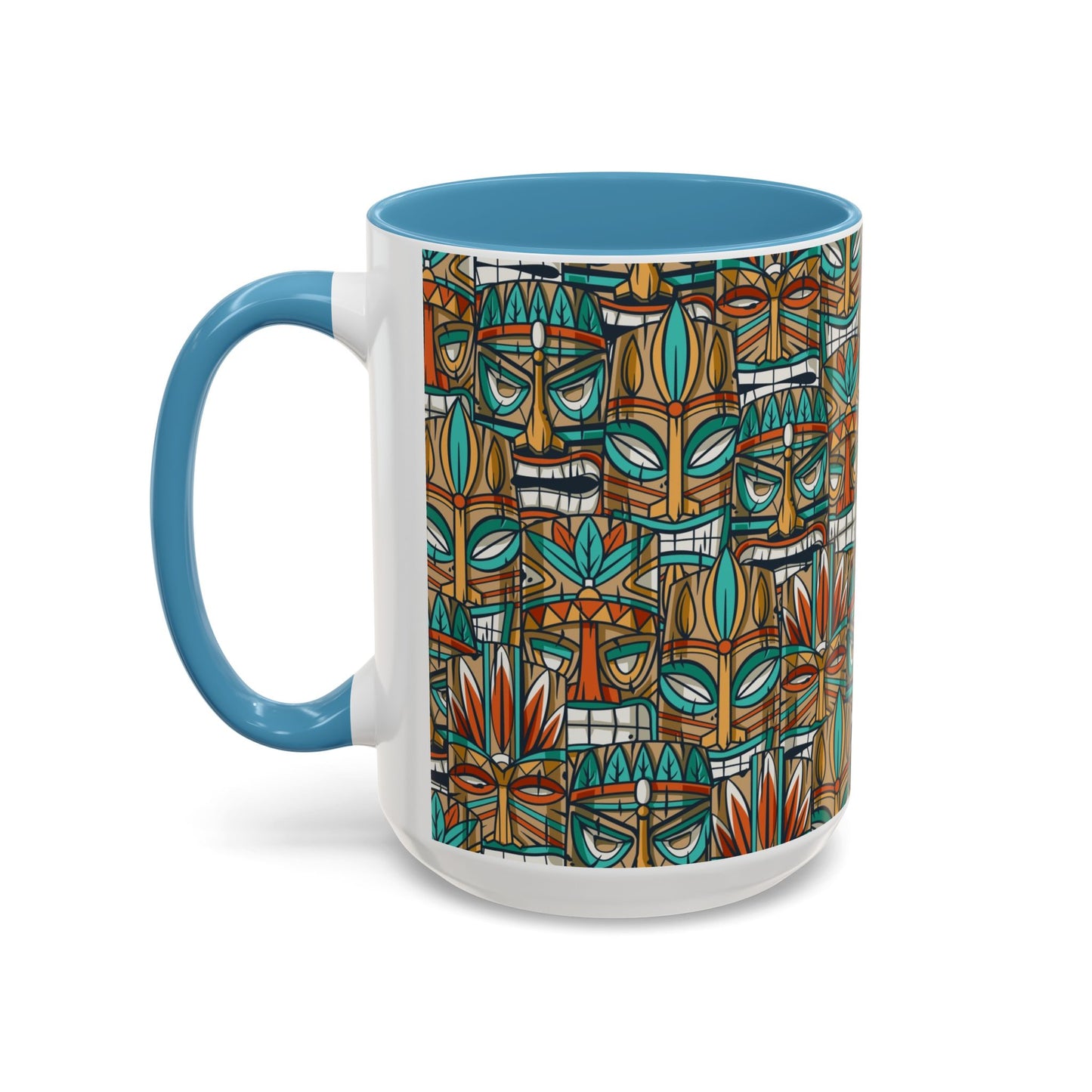 Accent Coffee Mug (11, 15oz), 8 Colors - Turquoise Tiki Party