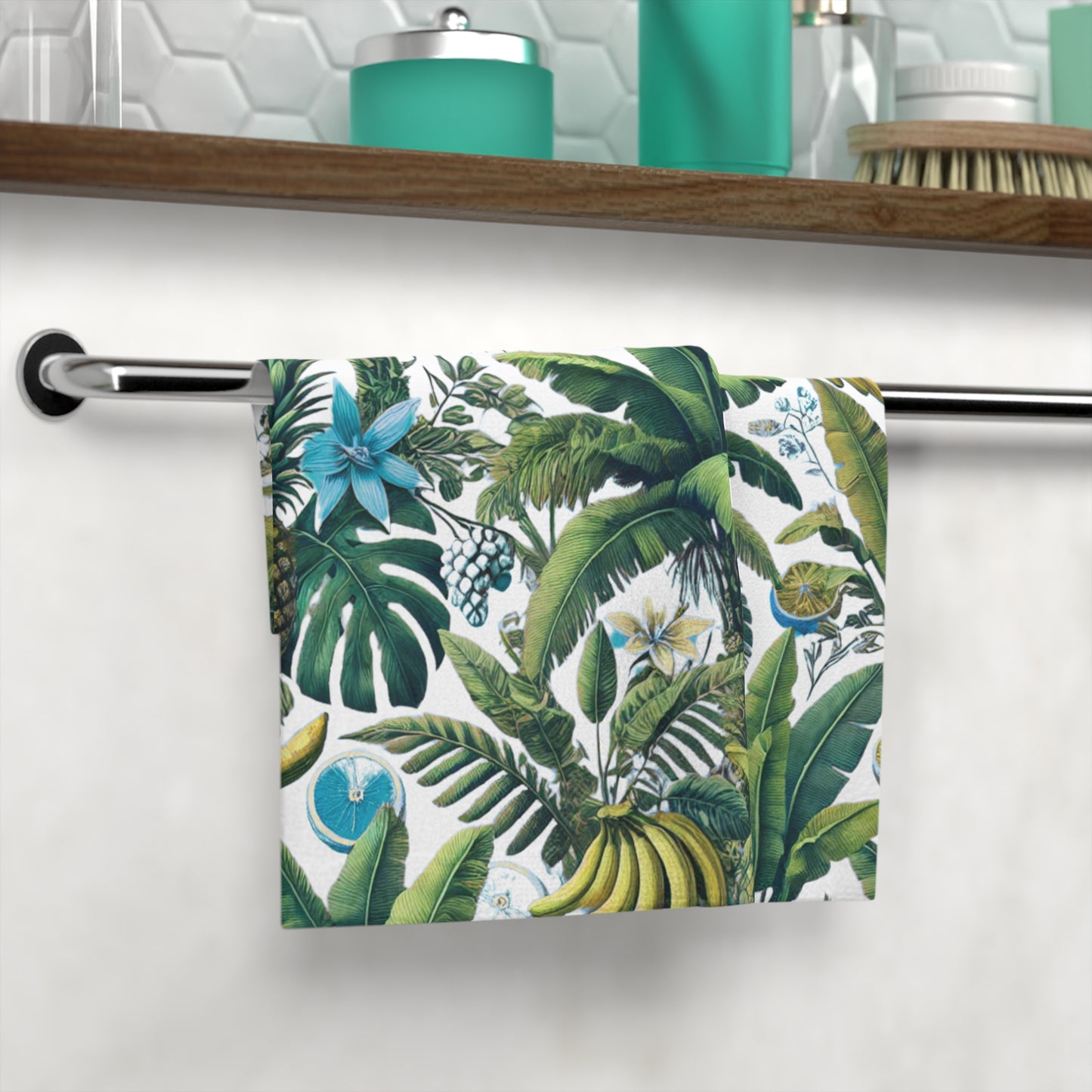 Face Towel - Palms, More Tropical Fruit, White