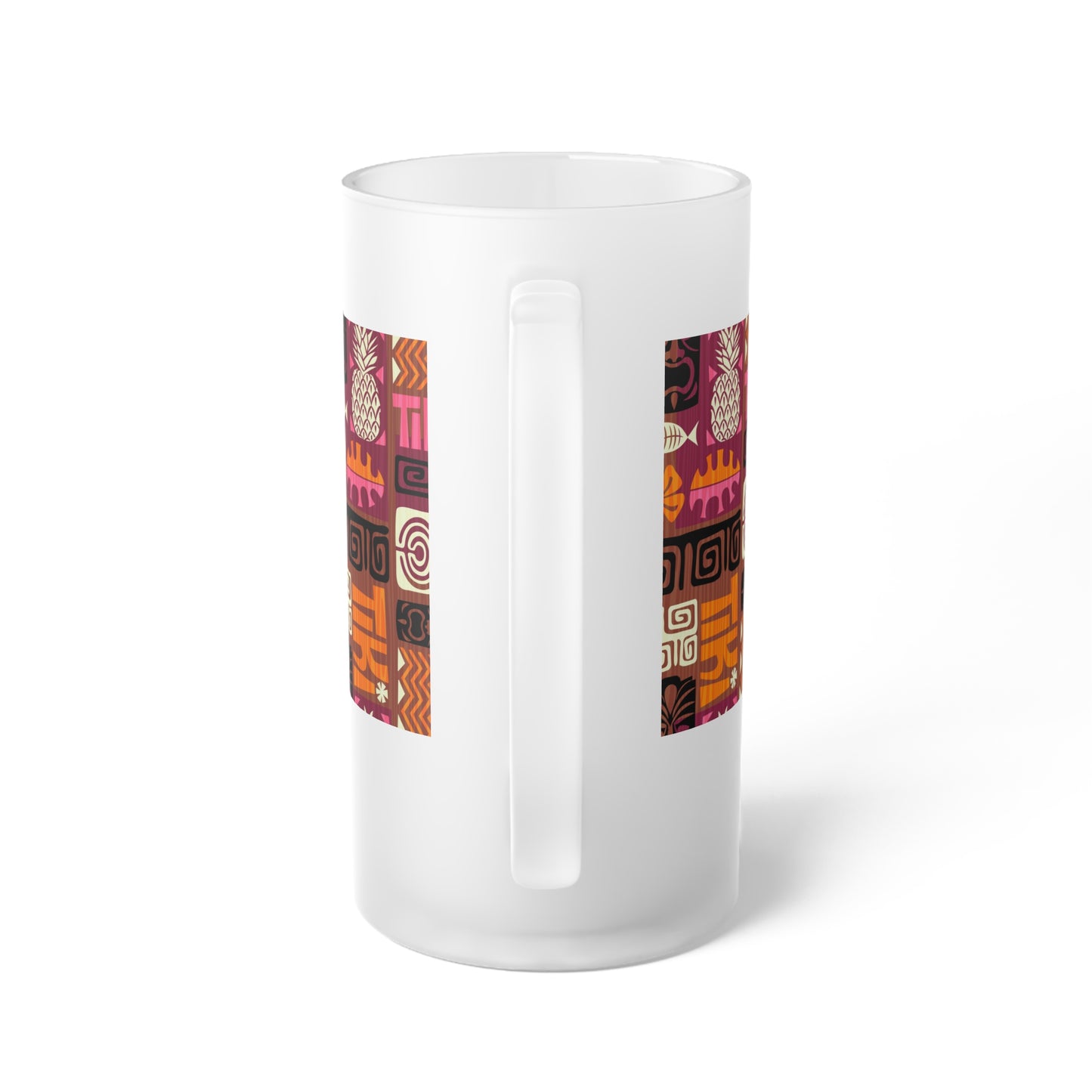 Frosted Glass Beer Mug, Tiki Poster Pink/Orange