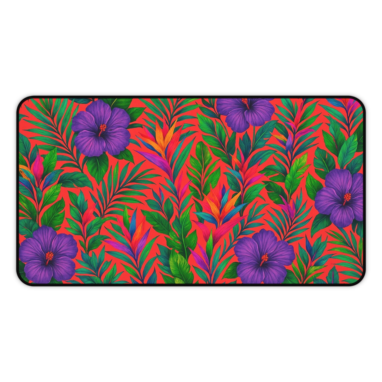 Tropical Paradise Desk Mat, 3 Sizes - Perfect for Home Office - Midnight Flower Coral