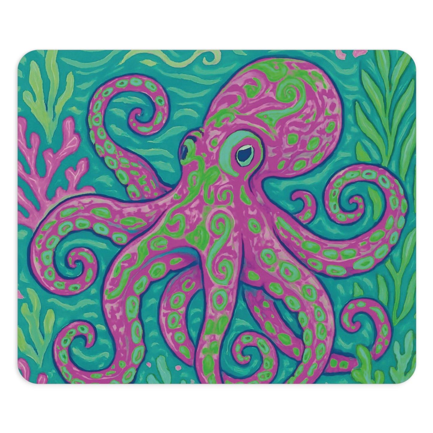Tropical Mouse Pad, 2 Shapes - Beach Vibes for Home Office & Gamer / Octopus Kraken Joe, Purple