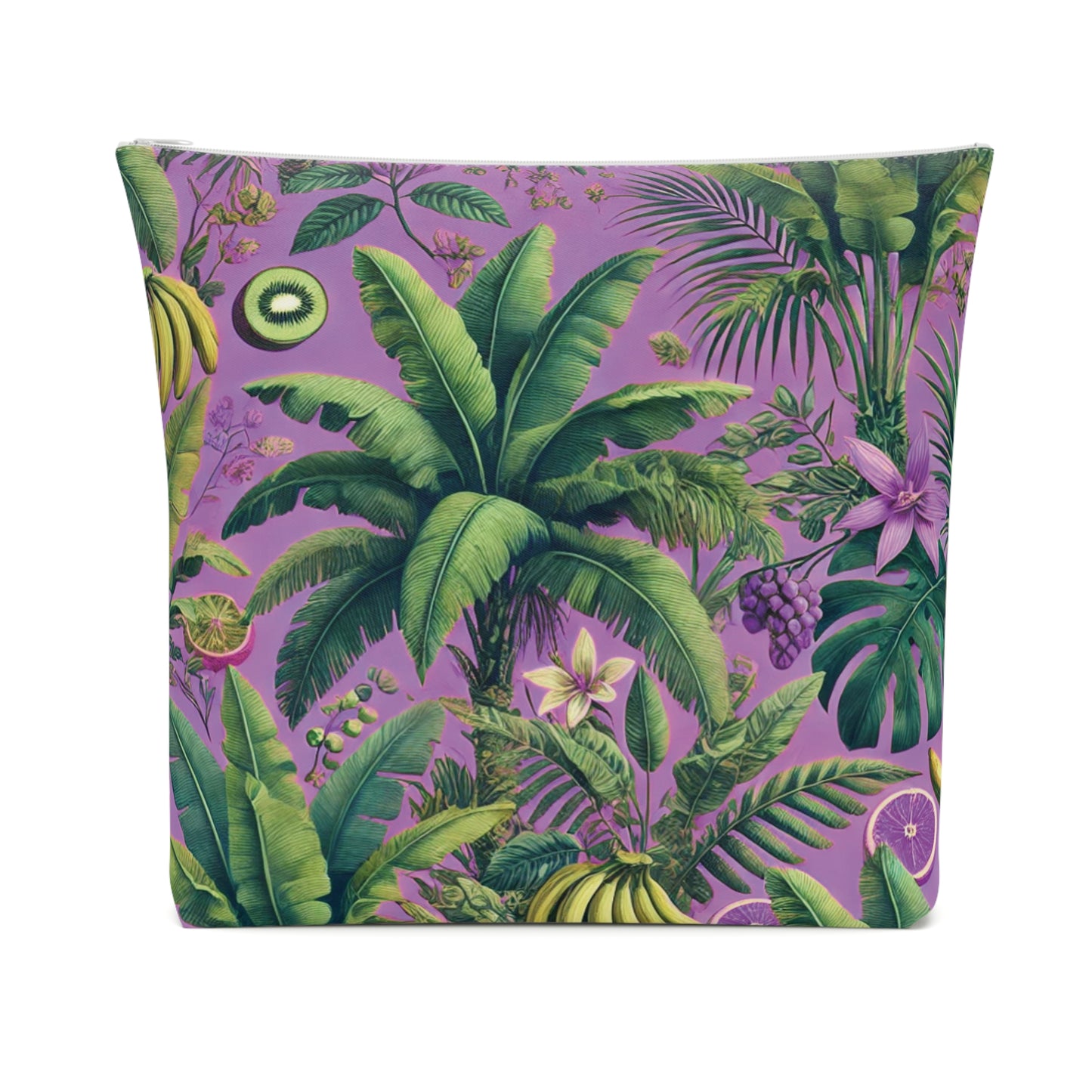 Tropical Cotton Cosmetic Bag - Makeup Pouch, 5 Sizes / More Tropical Fruit, Deep Lilac