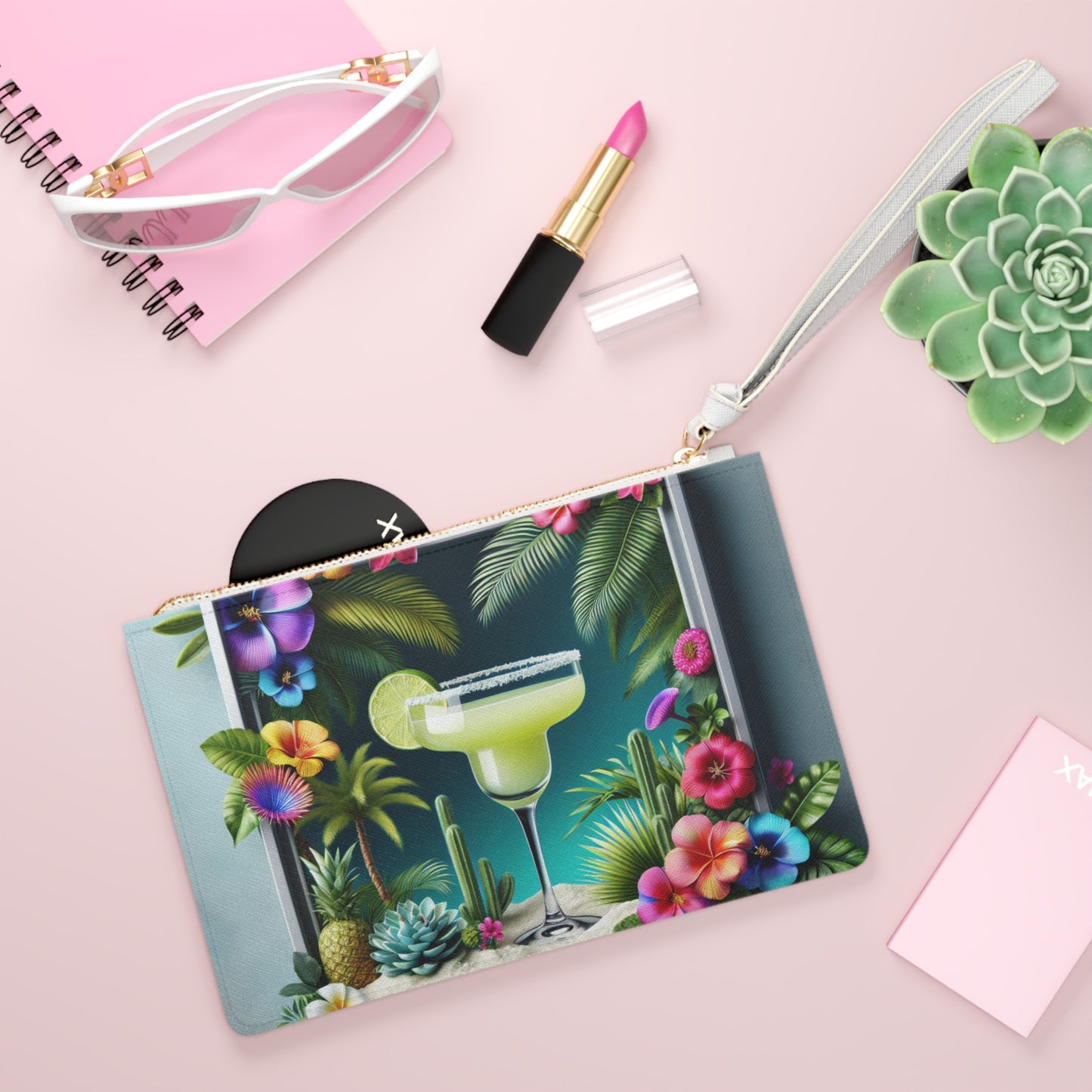 Tropical Faux Leather Clutch Bag - Perfect for Beach Adventures & Summer Vacations / Tropical Margarita
