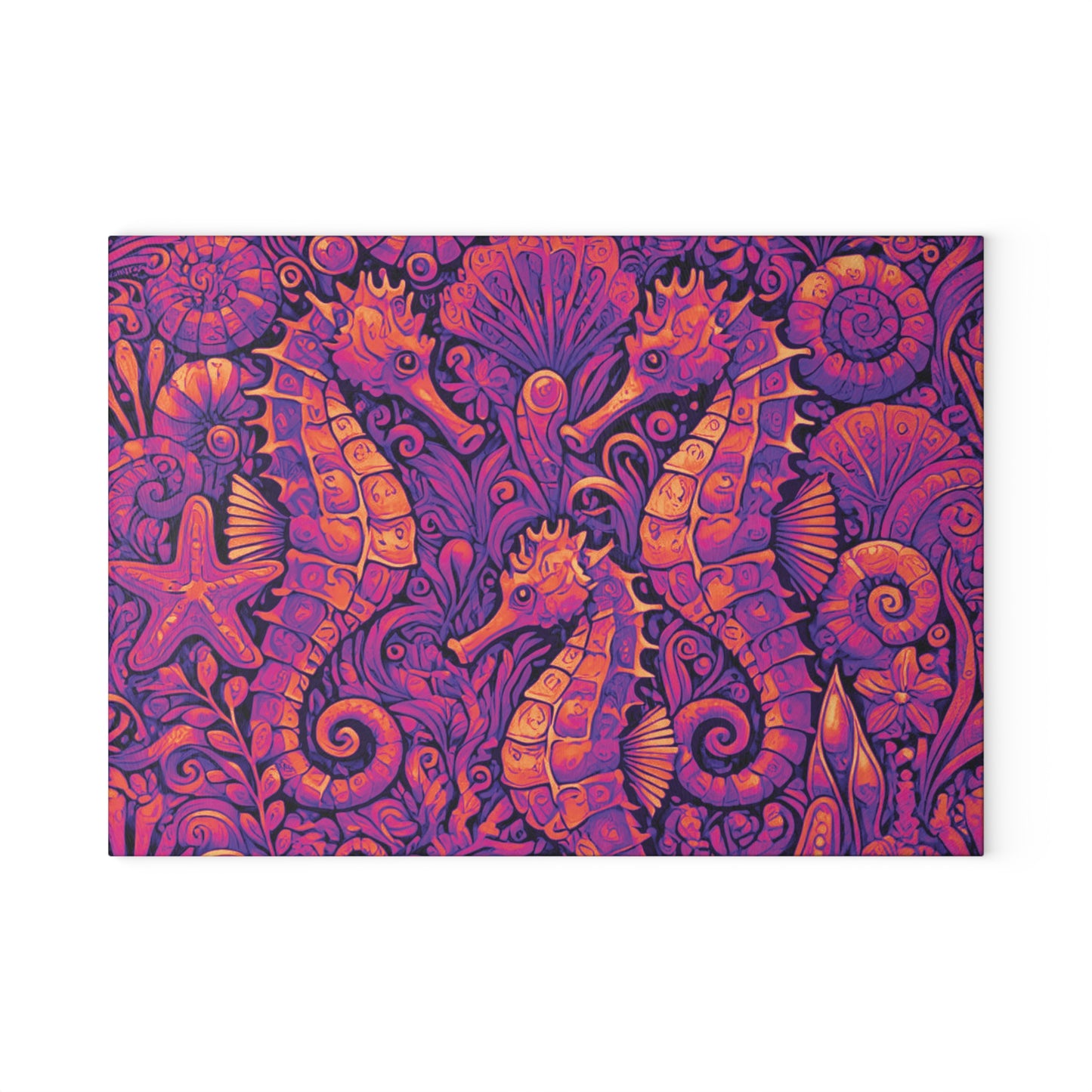 Glass Cutting Board, 2 sizes - Seahorses Heatwave