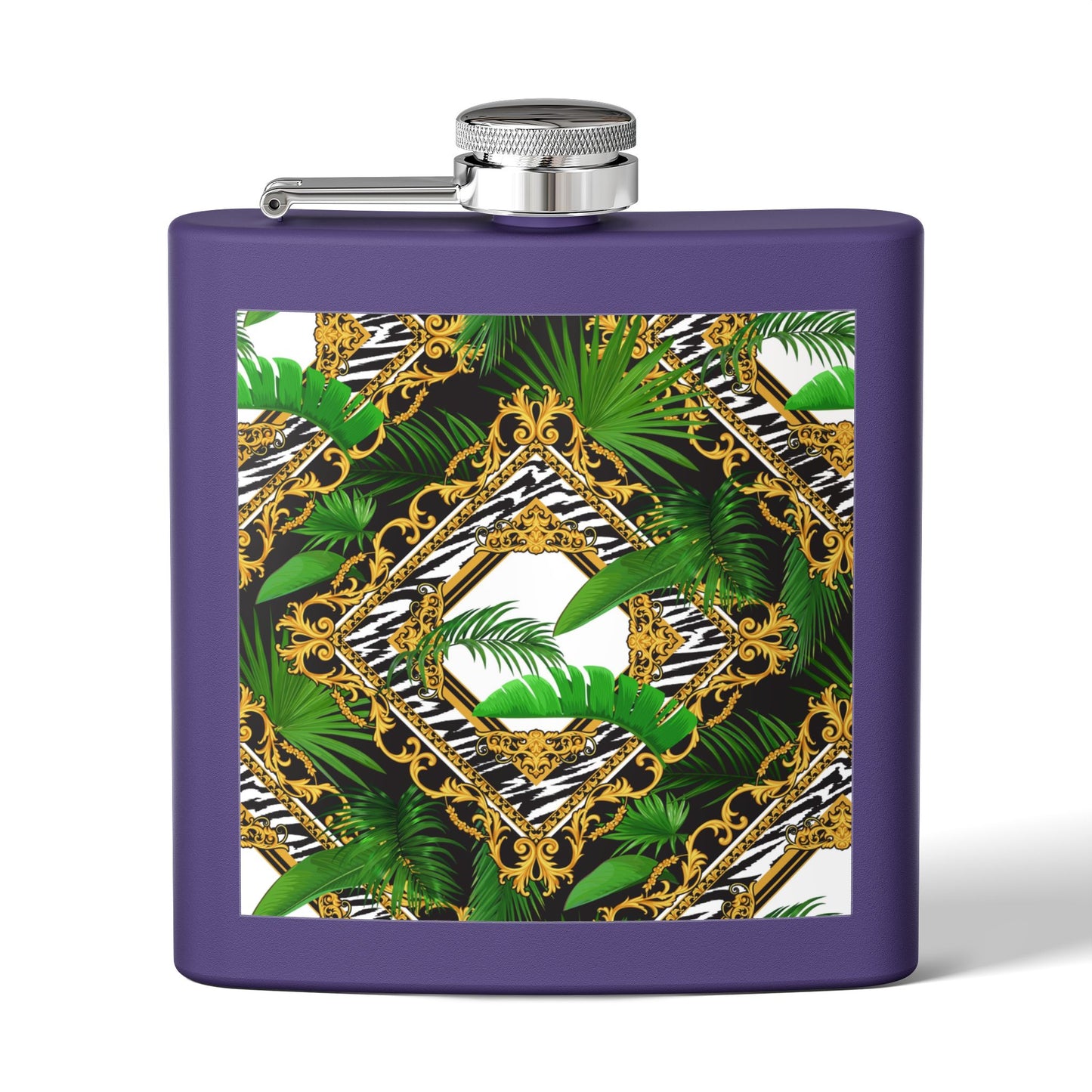 Tropical Stainless Steel 6 oz. Flask, Many Colors  – Jungle Royale, White