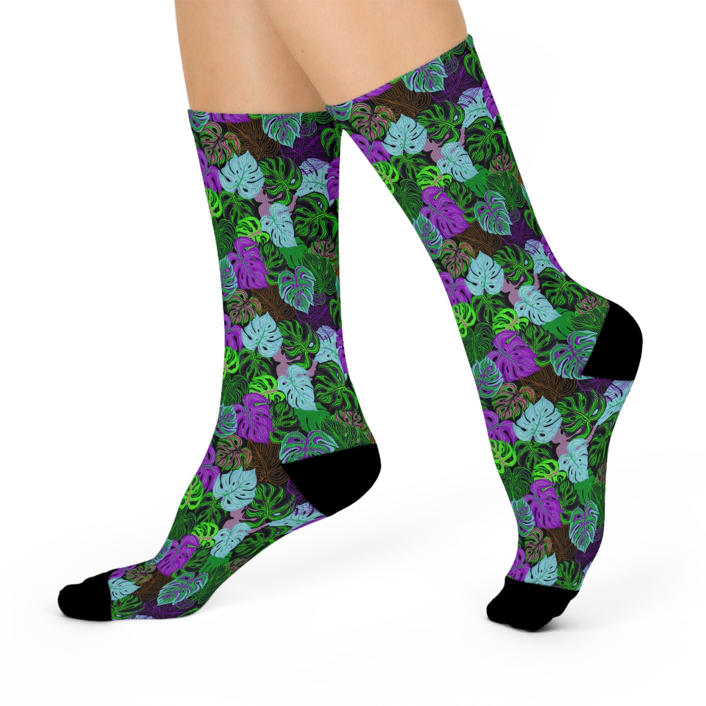 Cushioned Crew Socks - Monstera Party