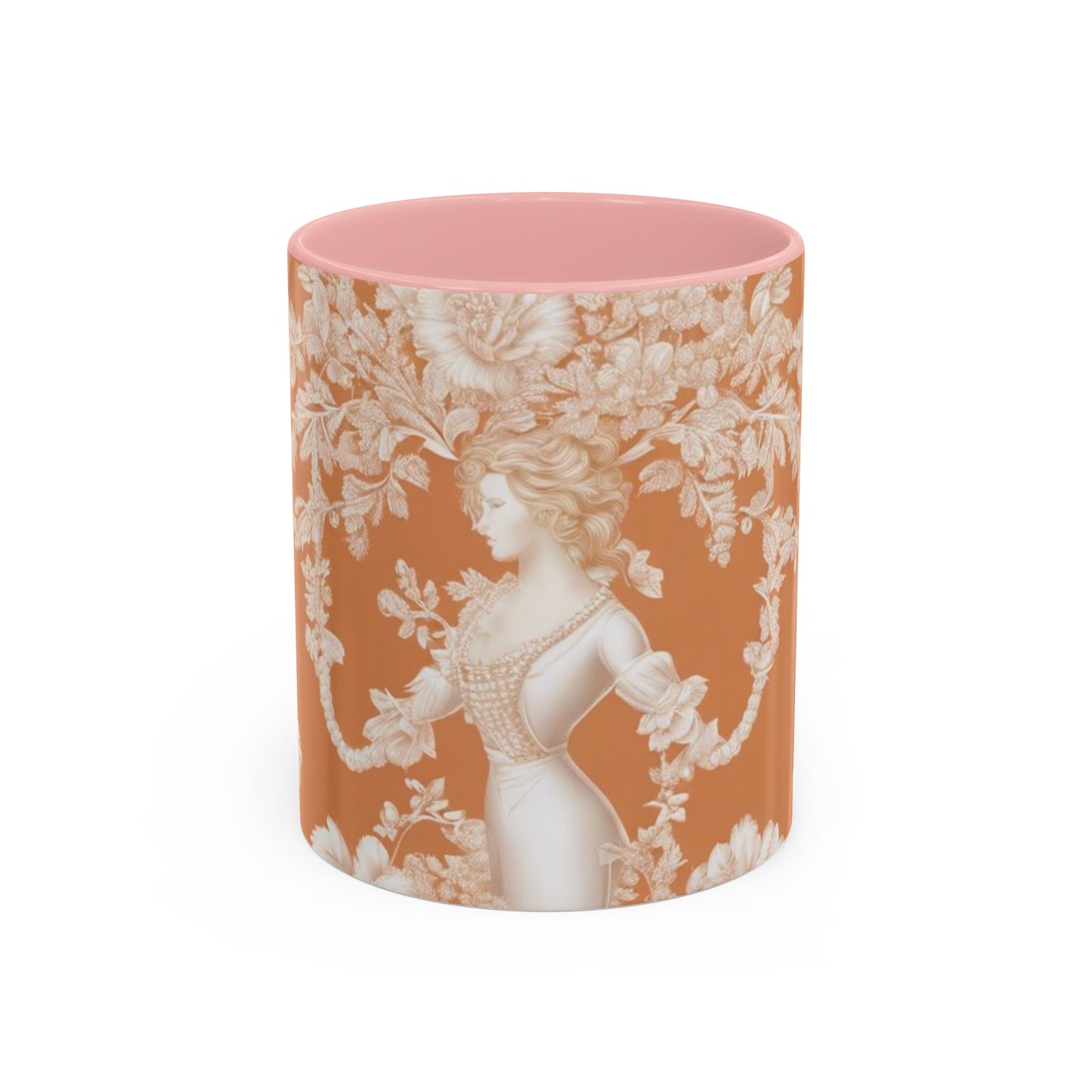 Accent Coffee Mug (11, 15oz), Pearl Lady Toile/Melon, Various Colors